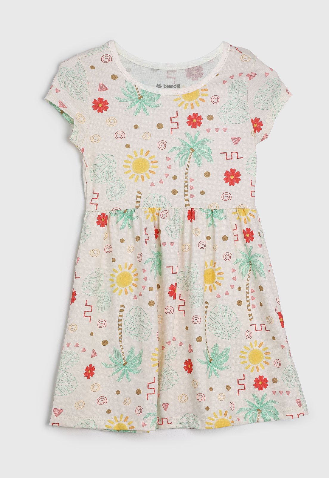 Vista 2 Infantil - Vestido Brandili Estampa Tropical Colorida branco Brandili branco