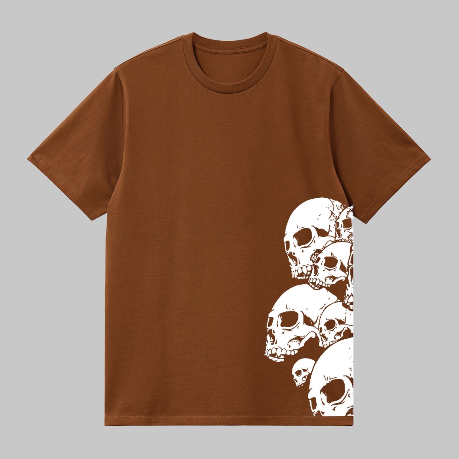 Camiseta Básica Skull Art Estampa Urbana Unissex Marrom