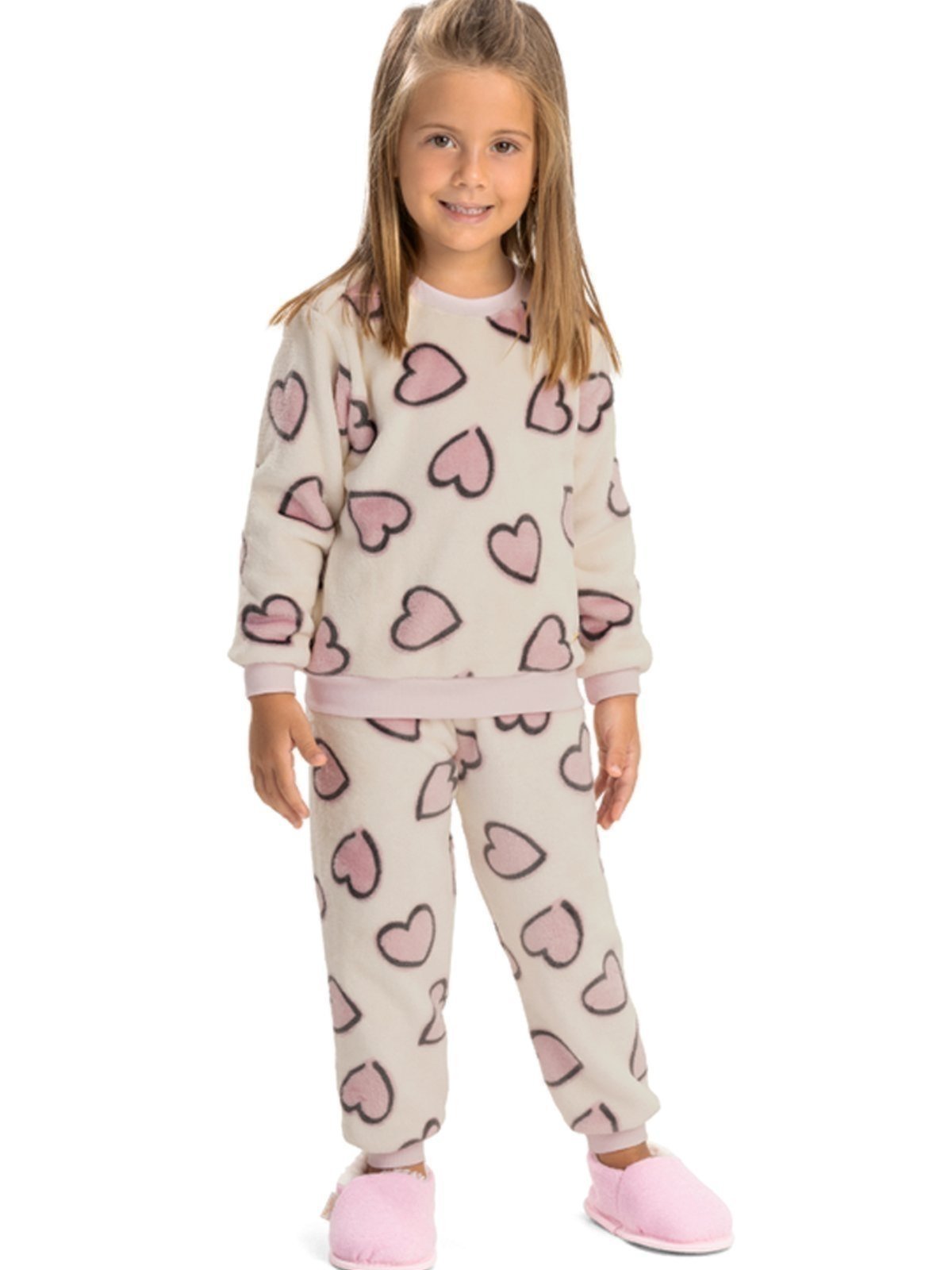 Pijama de Inverno Menina Magicamente Corações Branco