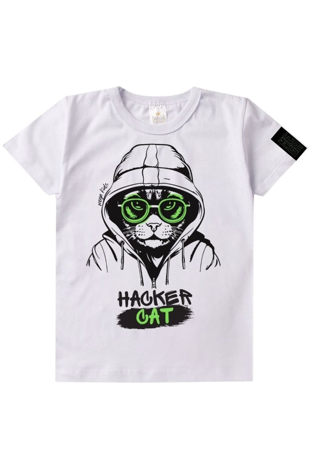 Vista 3 Infantil - Conjunto Verão Masculino Hacker Cat - Branco Mega Kids unico Mega Kids unico