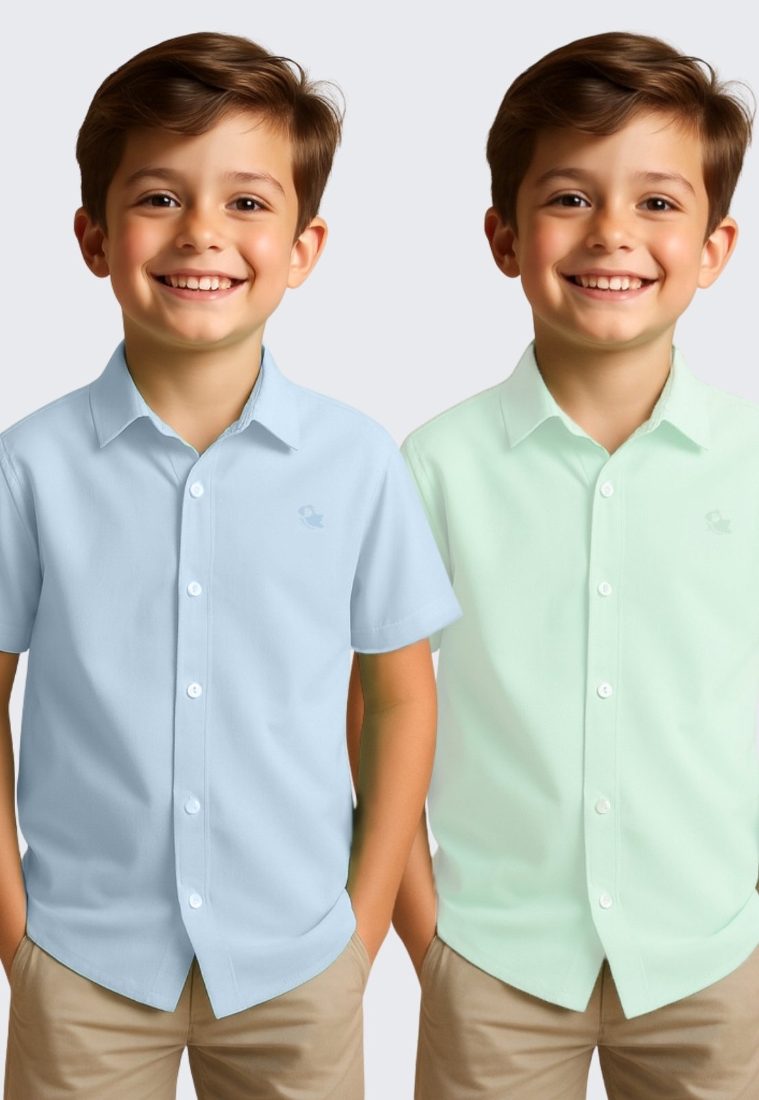 Infantil – Kit 2 Camisa Social Masculina Manga Curta Daze Modas Azul e Verde