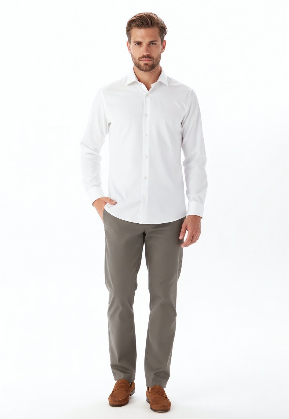 Camisa Slim Fio Italiano Manga Longa - Branco