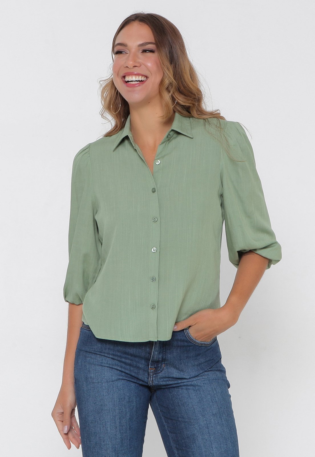 Camisa Intens Manga 3/4 Viscolinho Verde