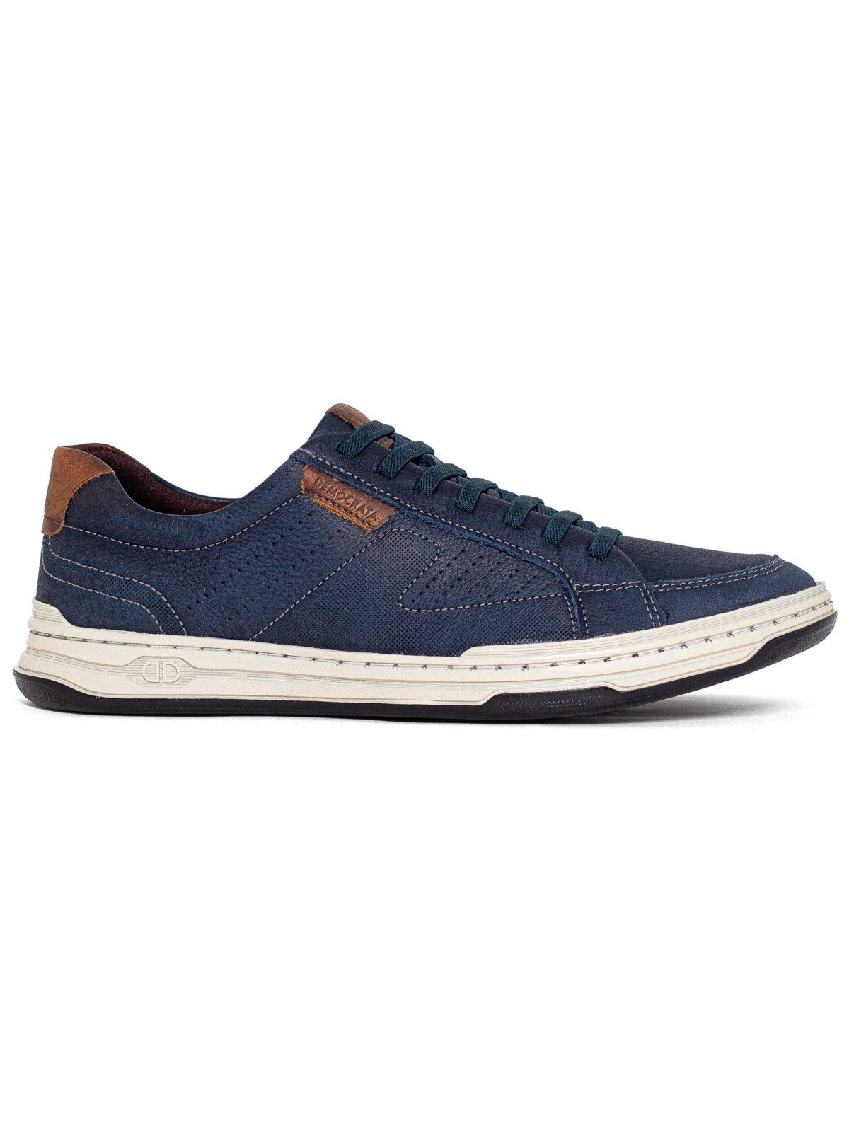 Tênis Masculino Democrata Denim Jay Casual Couro Cadarço Elástico Conforto