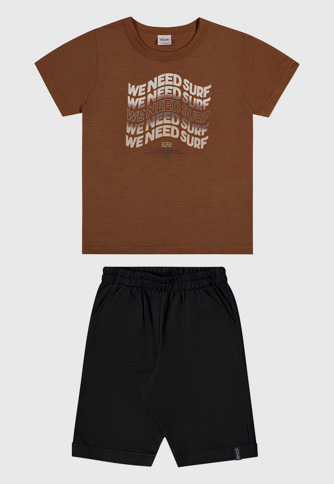Infantil – Conjunto 2pçs Manga Curta Elian Camiseta E Bermuda Marrom