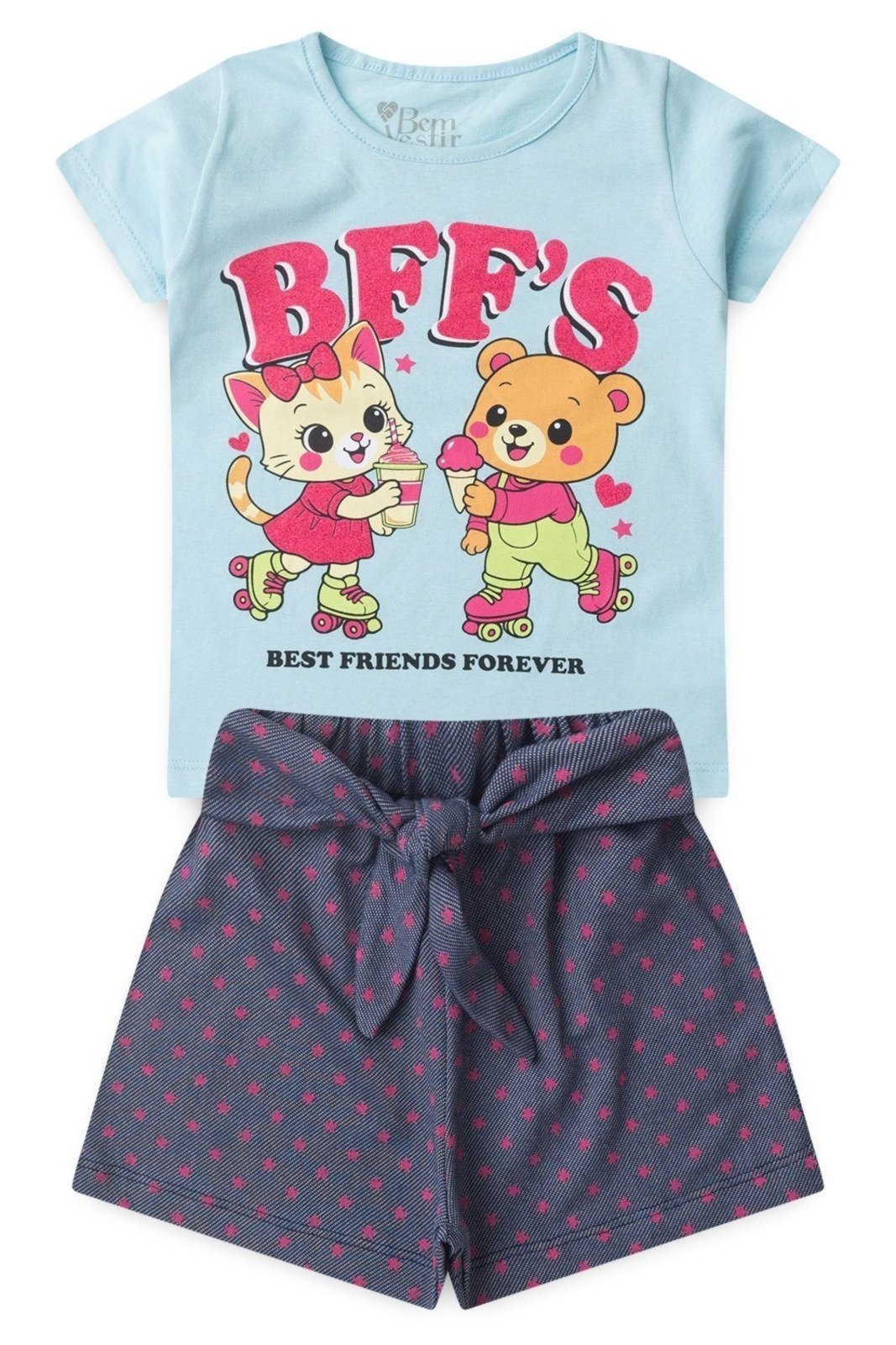 Vista 2 Infantil - Conjunto Bem Vestir Feminino Blusa e Shorts Estampa BFFS azul BEM VESTIR azul