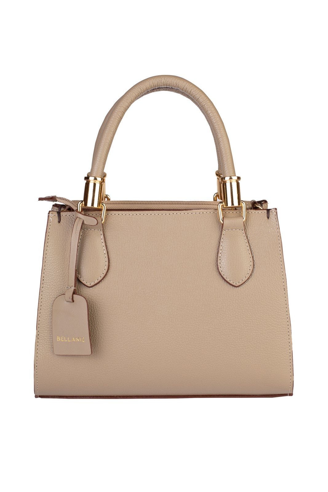 Bolsa Bellaniz Baú De Couro Liso Andressa – Amêndoa
