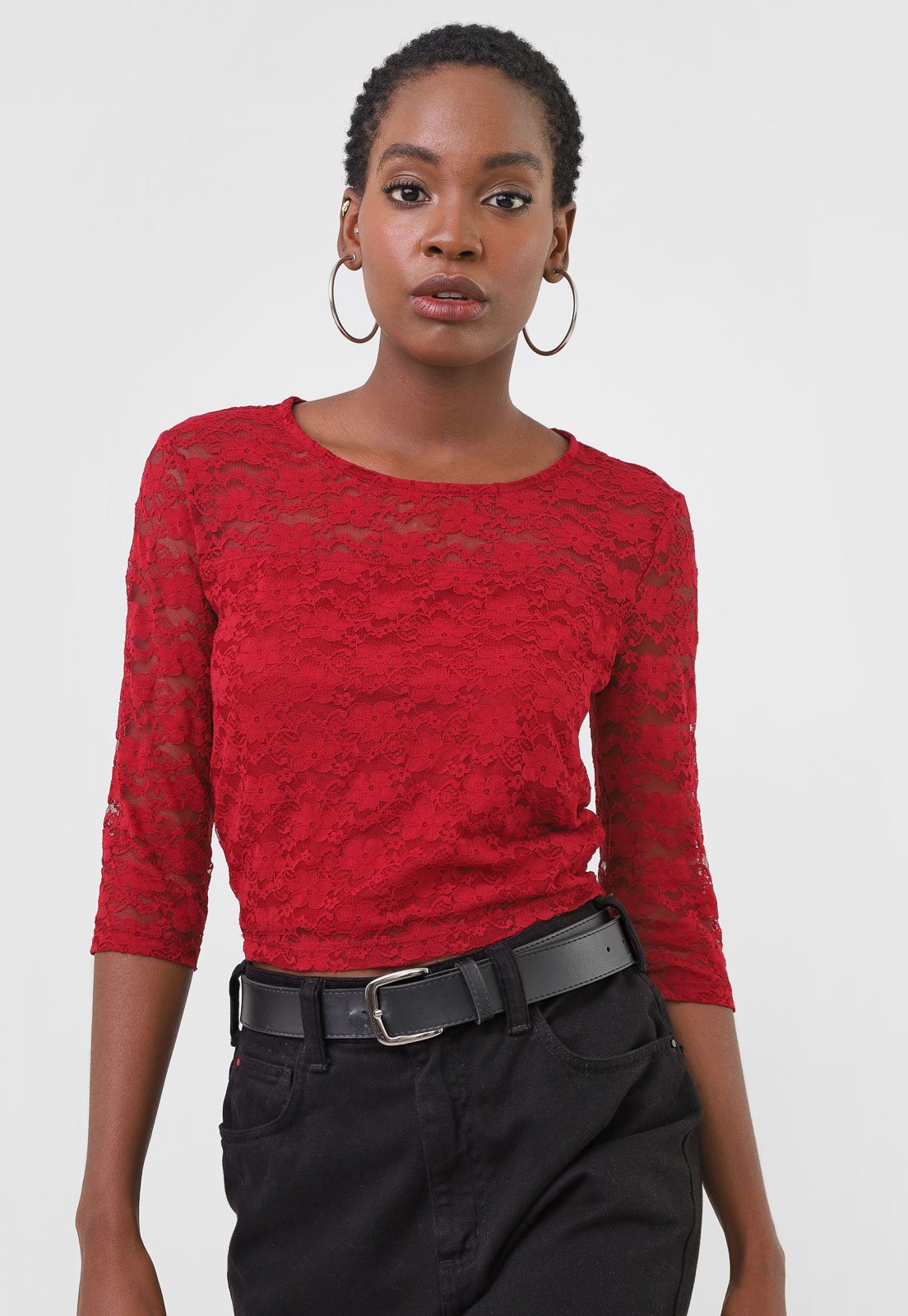 Blusa Cropped TOPSHOP Renda Vermelha