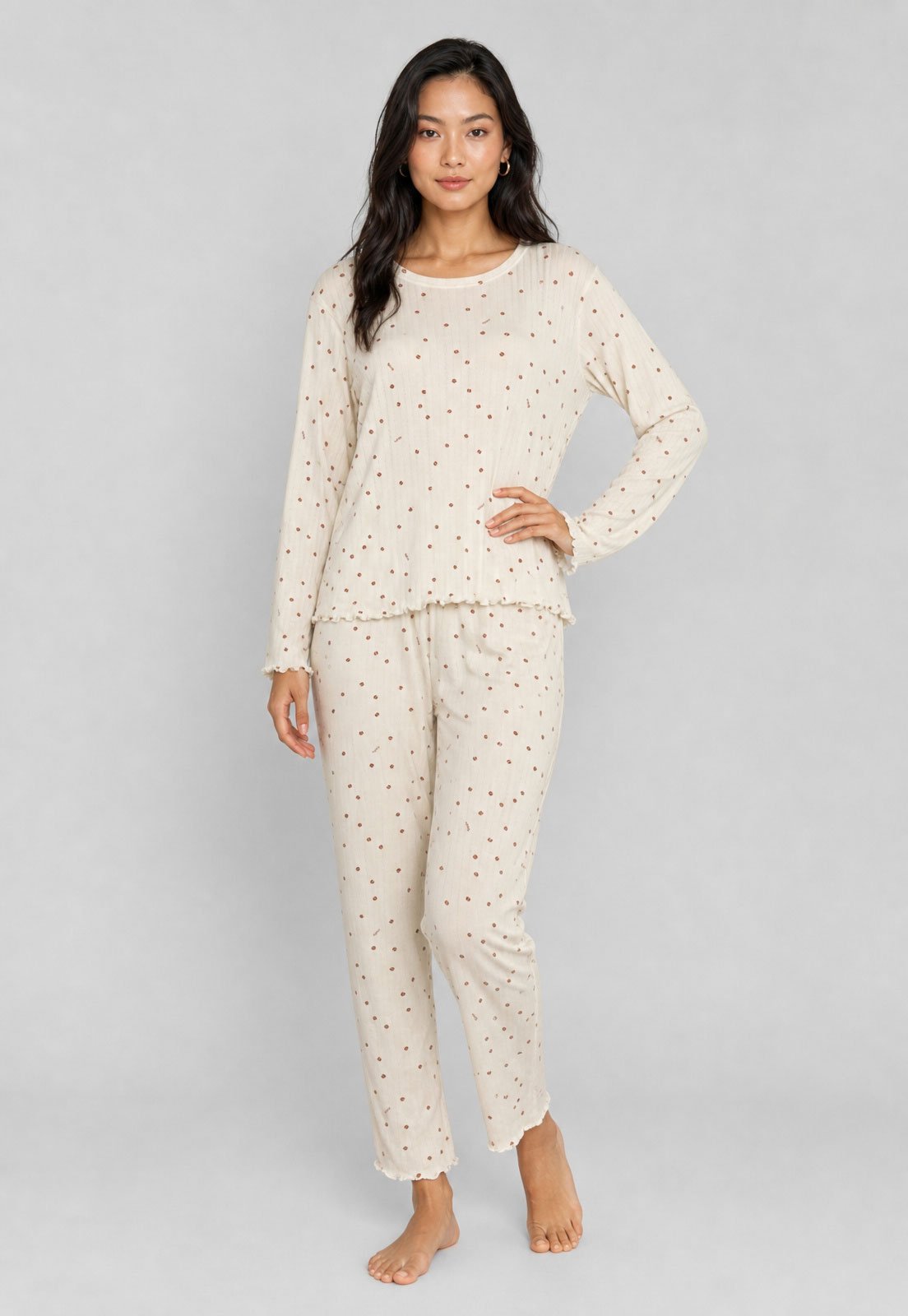 Conjunto Pijama Feminino Malwee Estampa Bolinhas Creme