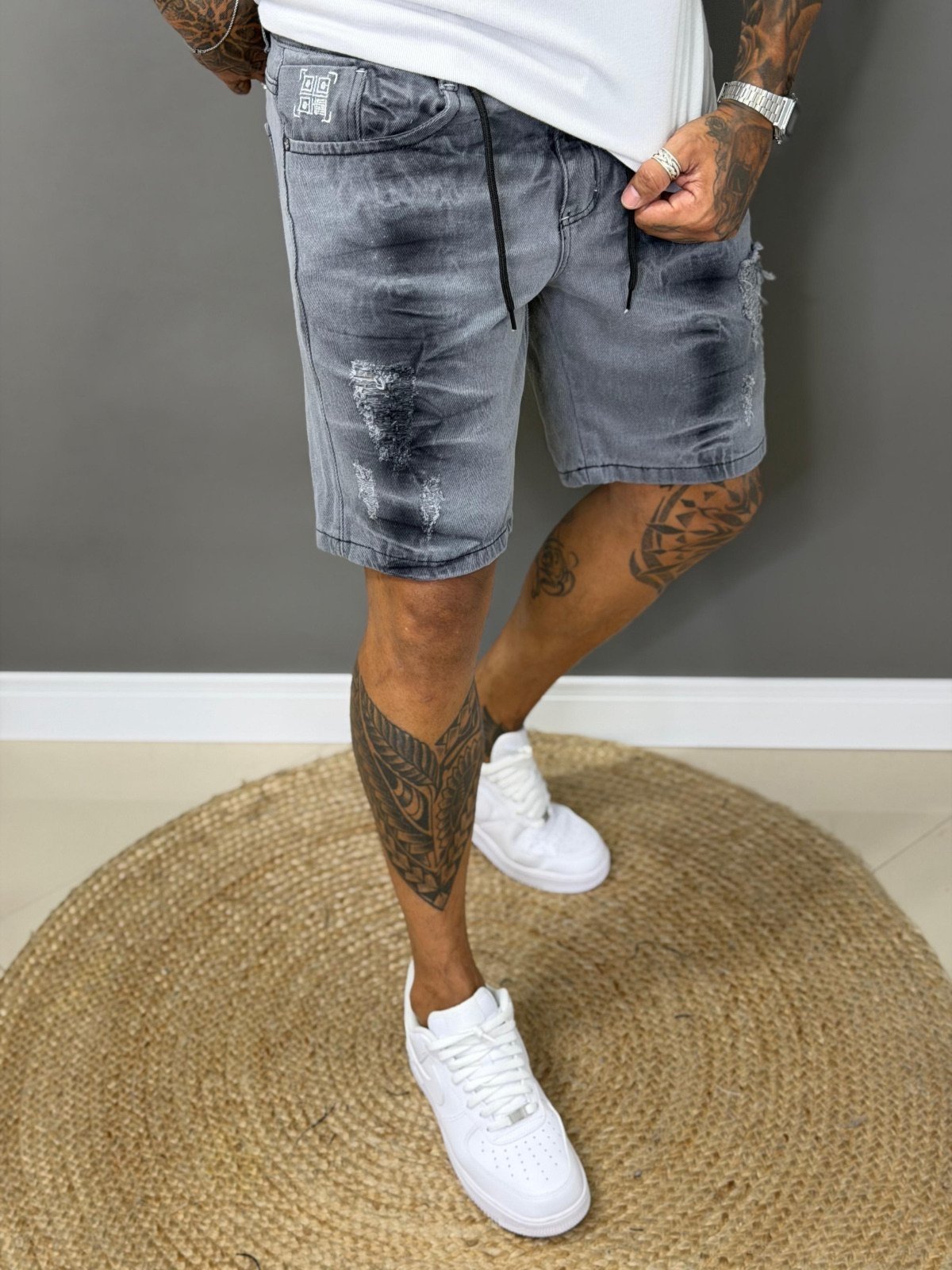 Bermuda Jeans Jogador Masculina Avec Básica Casual Cinza