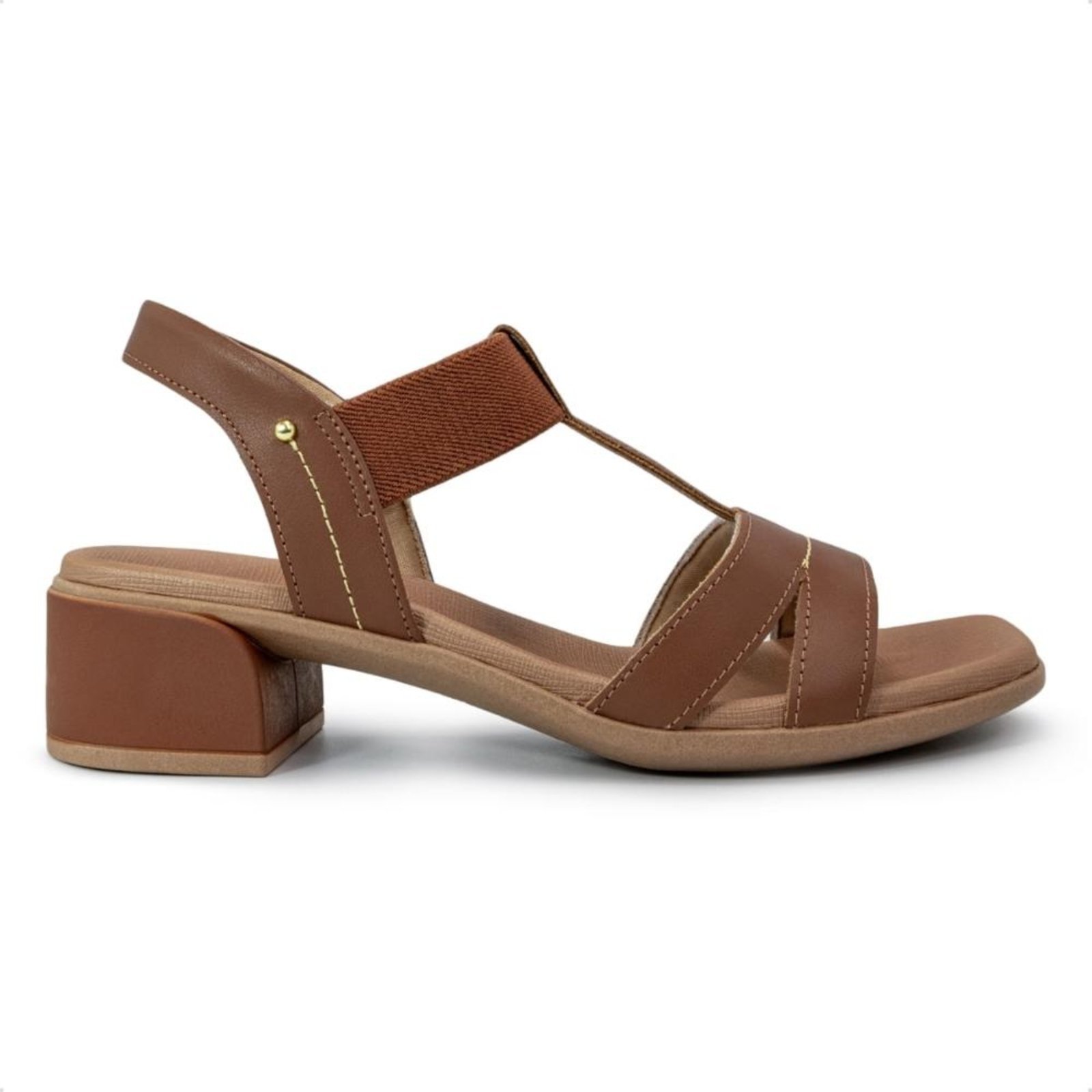 Sandália Usaflex Feminino Bico Quadrado Couro Casual AN27006 Marrom
