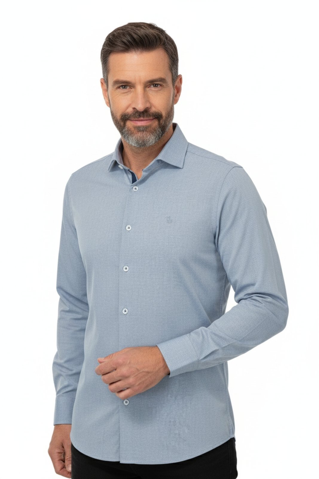 Camisa Manga Longa Amil Expert Modelagem Slim Tecido Com Elastano Não Amassa 1875 Cinza