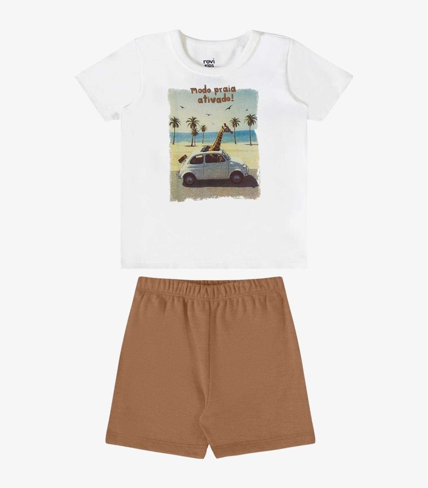Infantil - Conjunto Verão Menino Estampa Relevo Rovi Branco