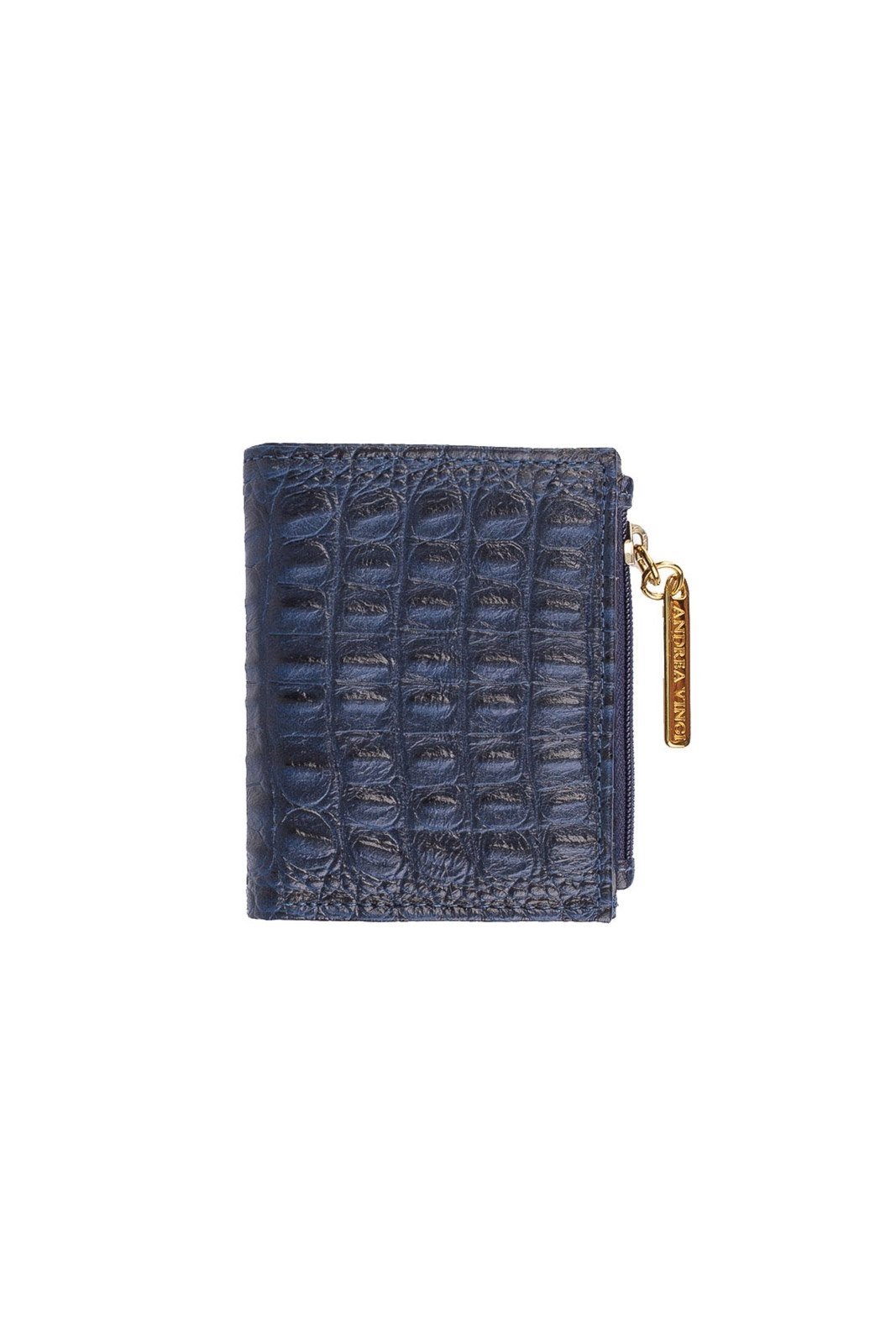 Carteira feminina de couro croco Lilian 11x9,5cm - Azul