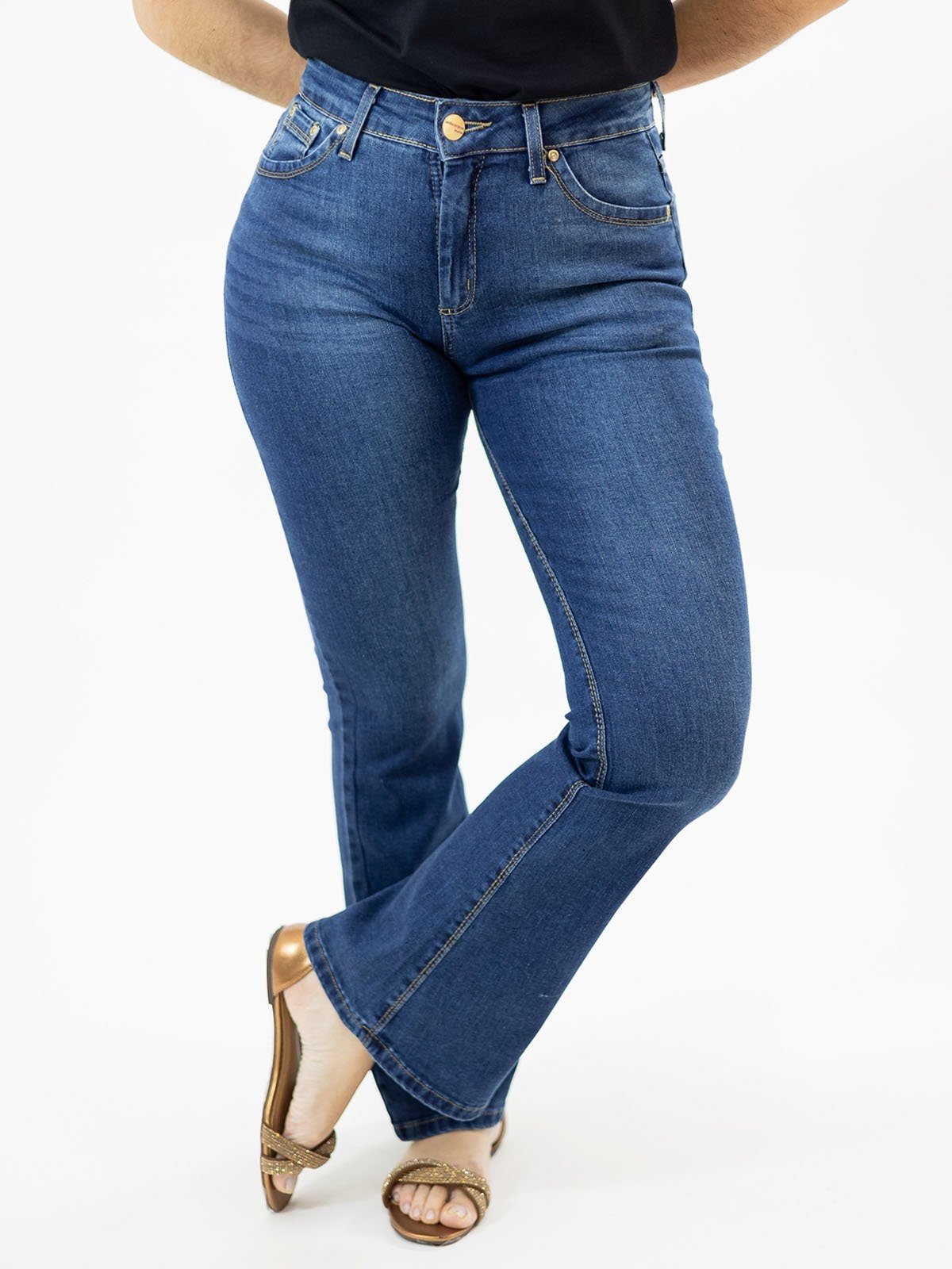 Calça Feminina Petit Flare Jeans Tradicional Cintura Alta Anticorpus