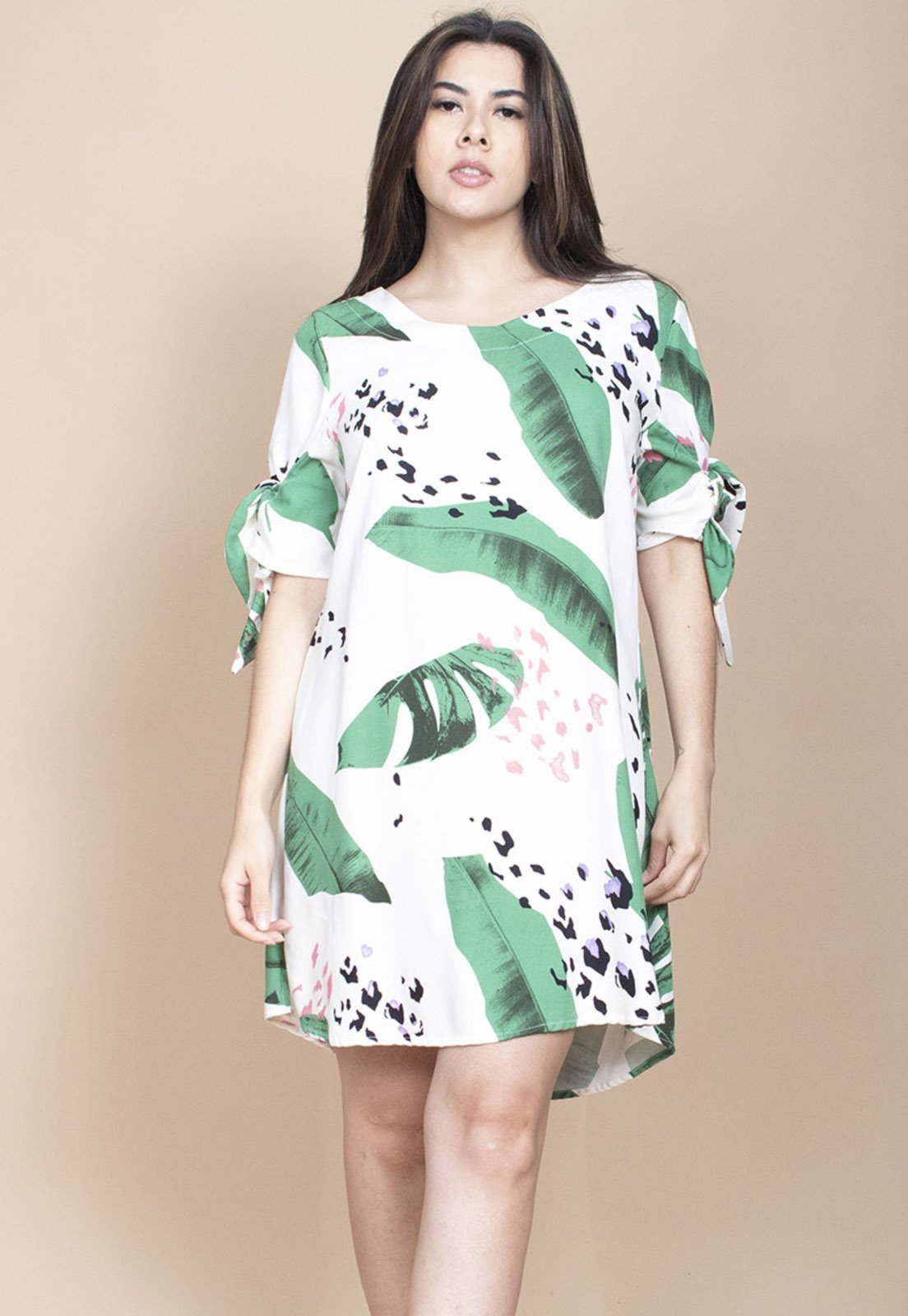 Vestido Curto Cabanafree Plano Estampa Folhagem Poética