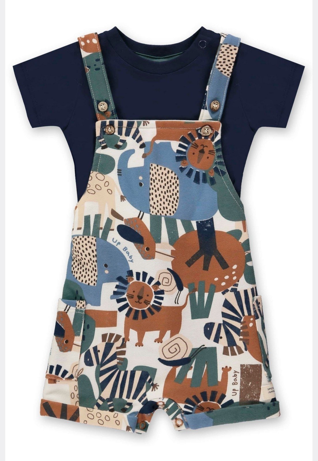Vista 3 Infantil - Conjunto para Menino Jardineira e Body Safari Up Baby azul marinho Up Baby azul marinho