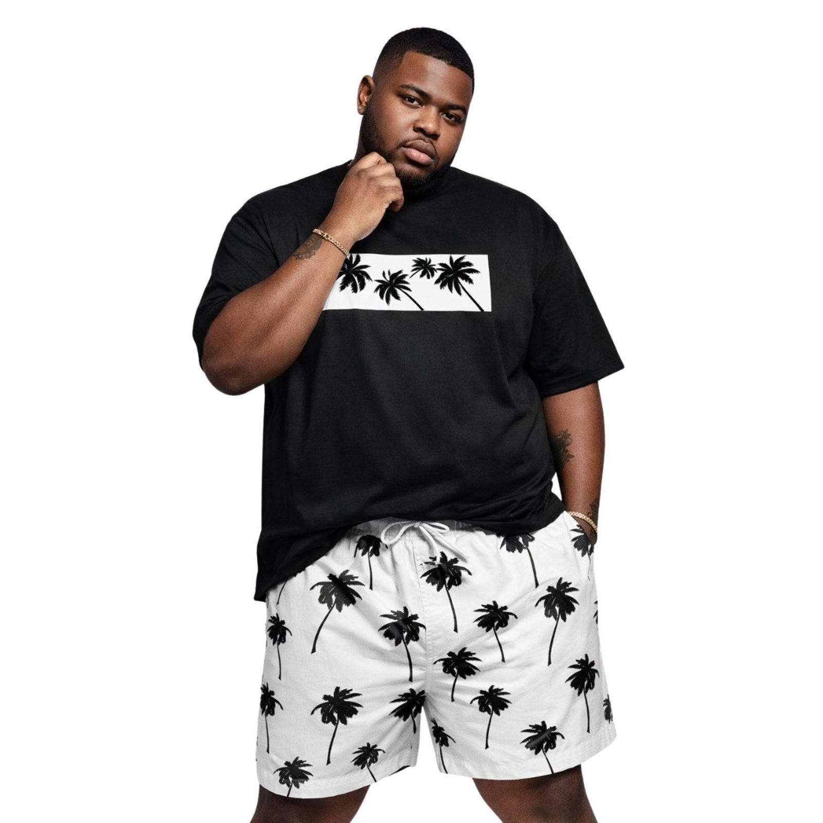 Conjunto Masculino Plus Size Camiseta Algodão + Short Tactel