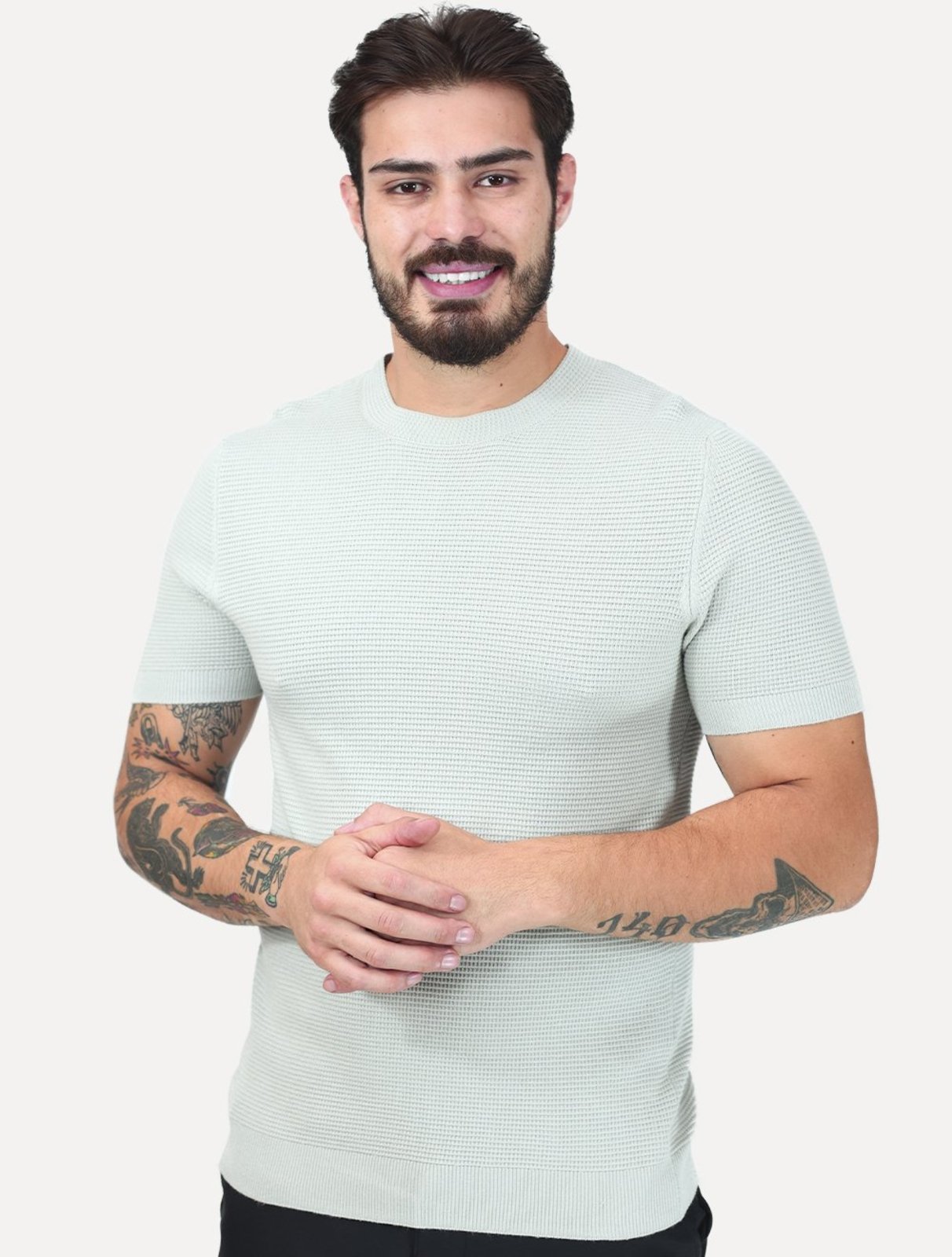 Tricô Dixen Manga Curta Gola Careca Cinza