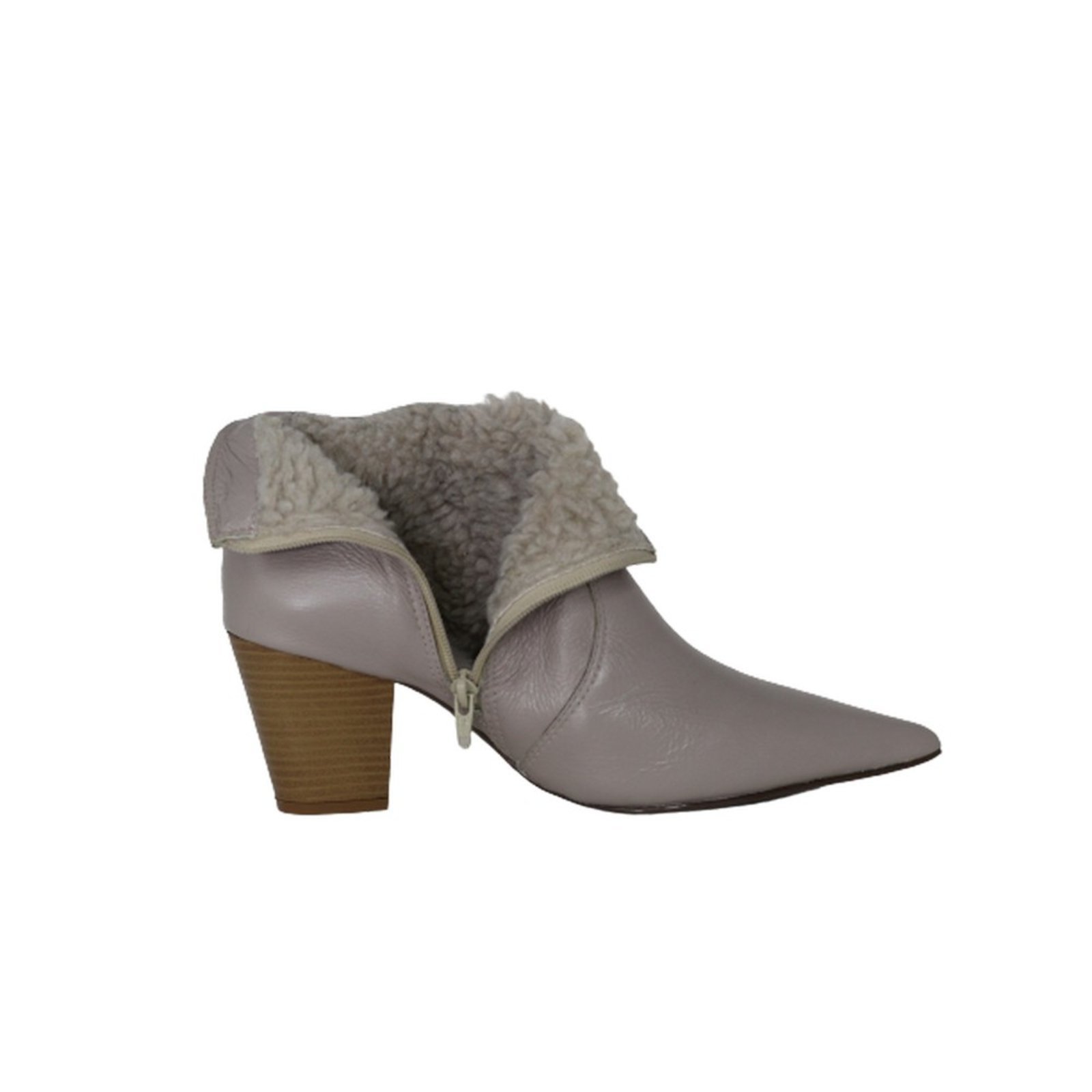 Vista 3 Bota Feminina em Lã Sintética Bico Fino Cano Curto Couro Salto 6 CM Spinelli nude Spinelli nude
