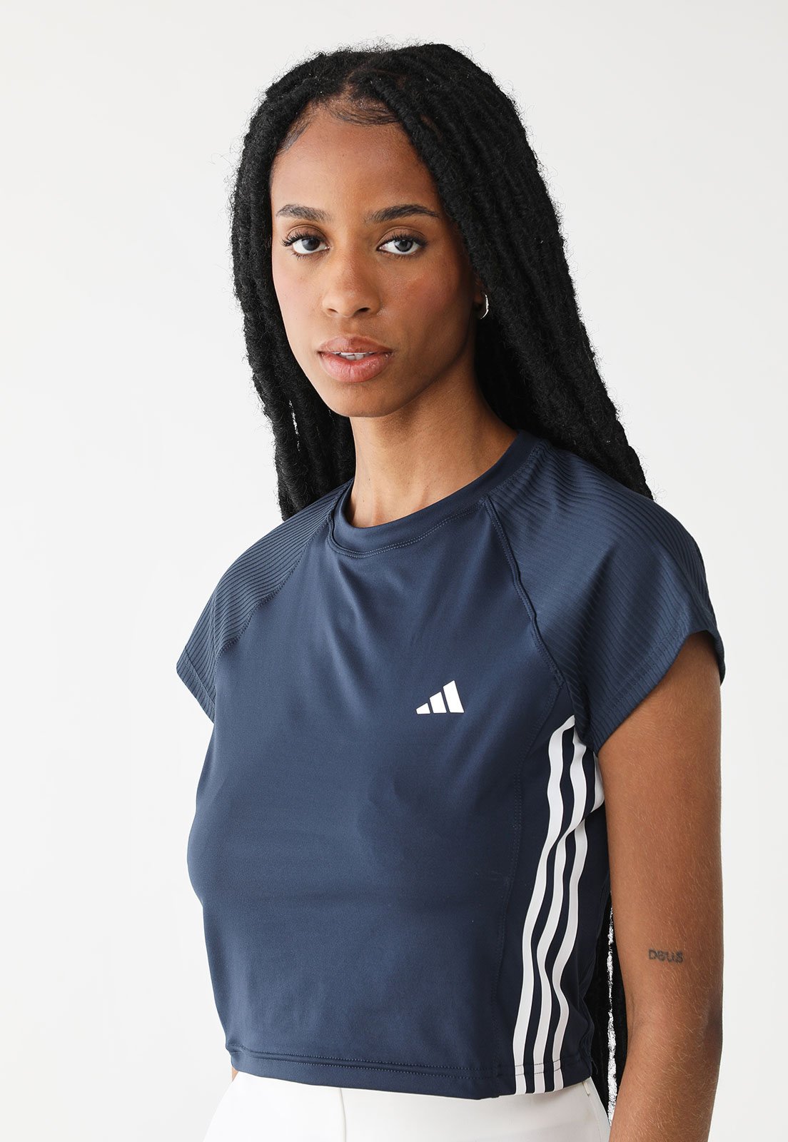 Camiseta Cropped adidas Originals Reta Hyperglam Azul-Marinho
