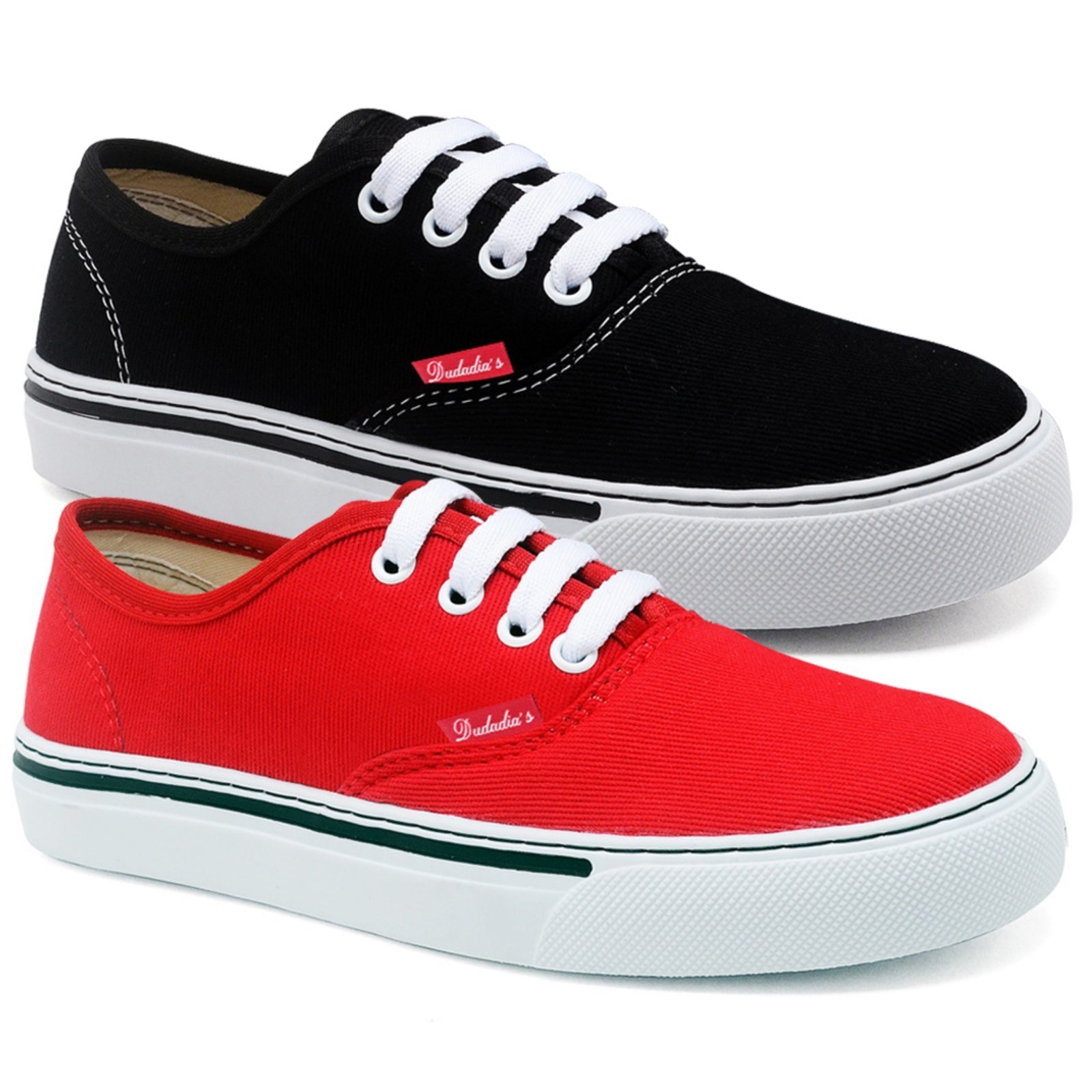 Kit 2 Pares Tênis Feminino Casual Leve em Lona Preto e Vermelho