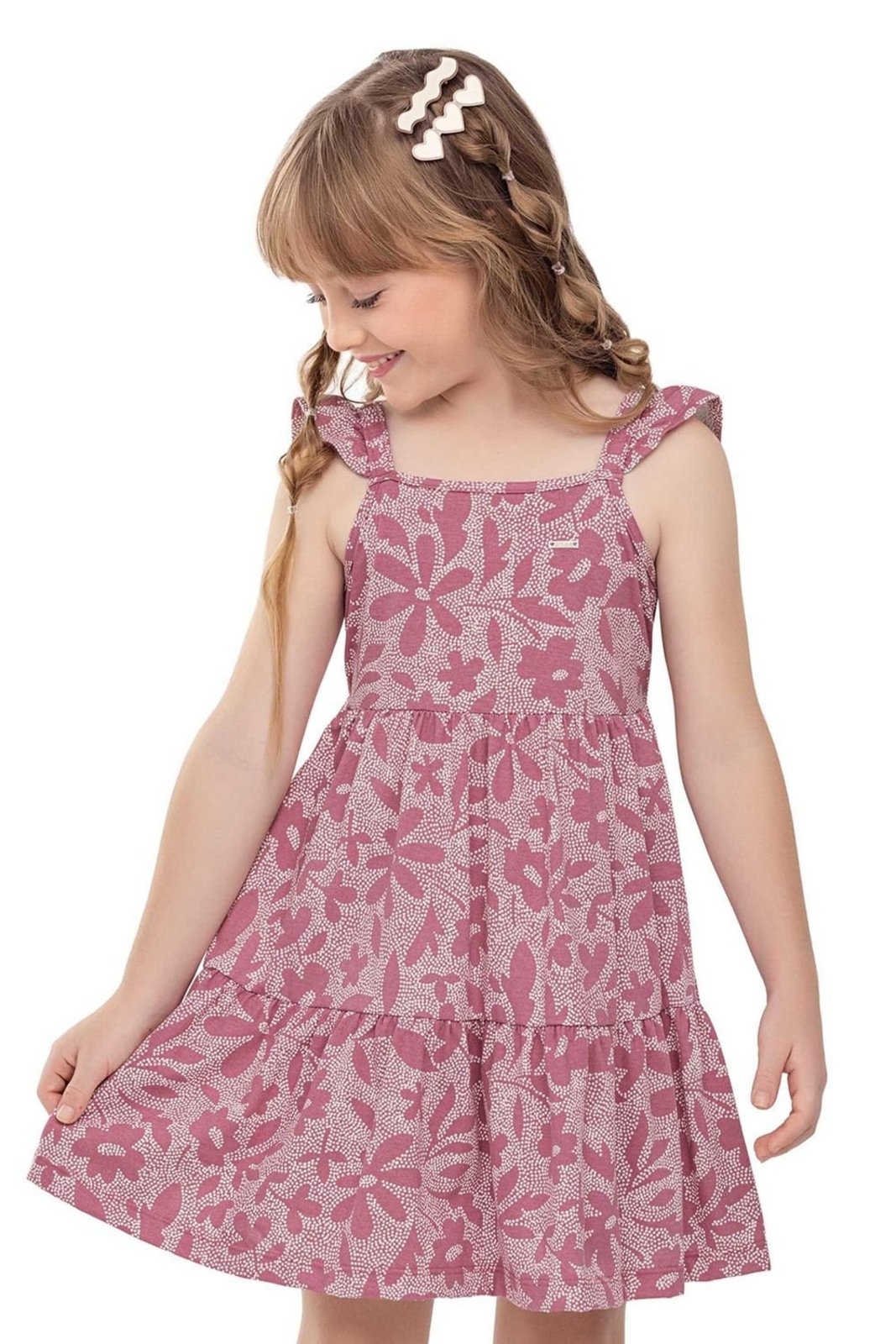 Vista 2 Infantil - Vestido Menina Pontilhismo Floral Elian Elian rosa