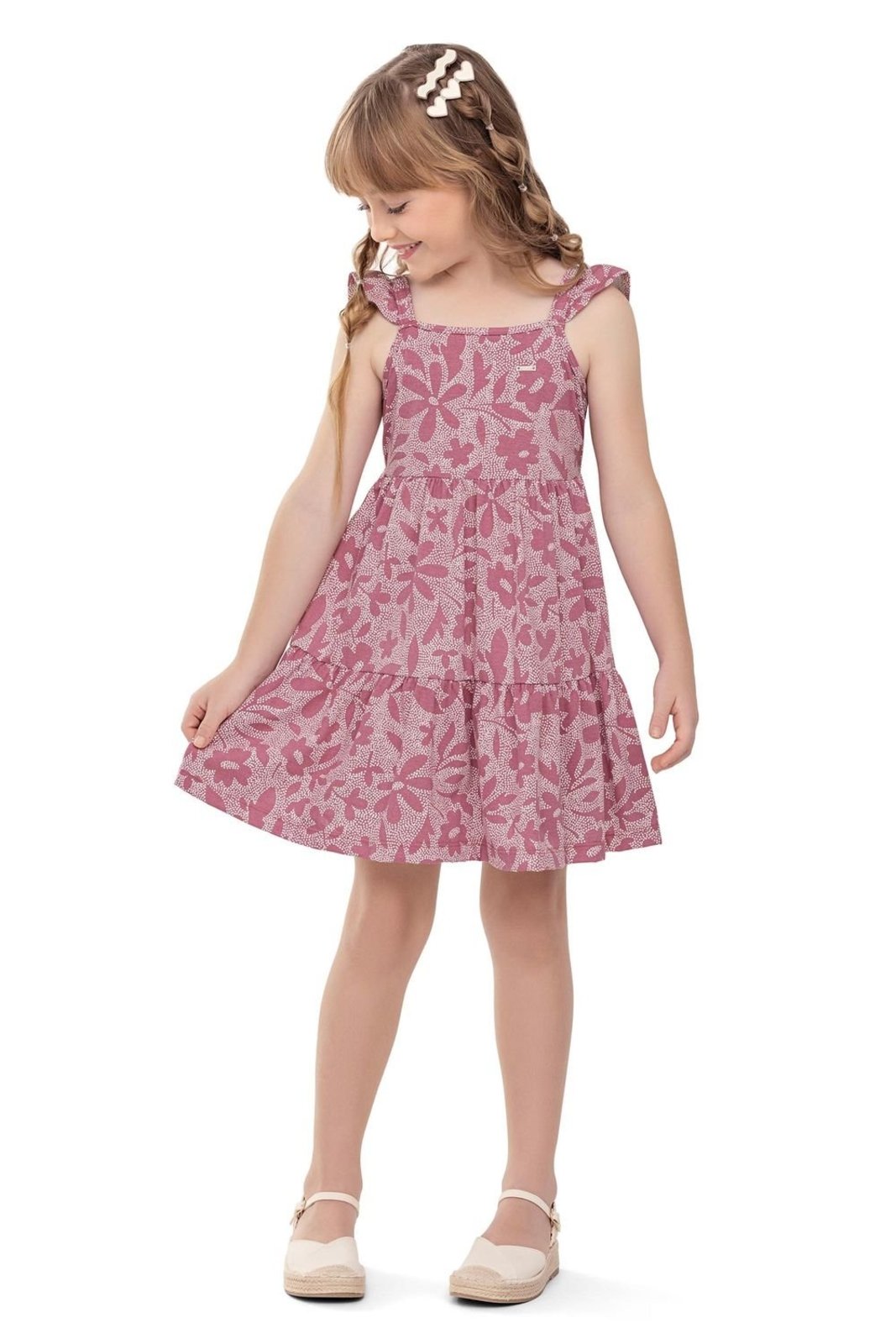 Vista 3 Infantil - Vestido Menina Pontilhismo Floral Elian Elian rosa