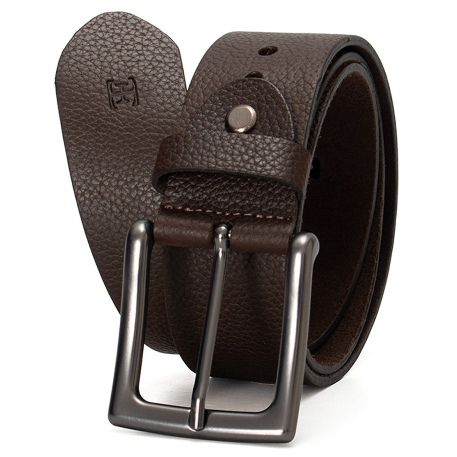 Cinto masculino 100% couro na cor cafe com fivela na cor mate