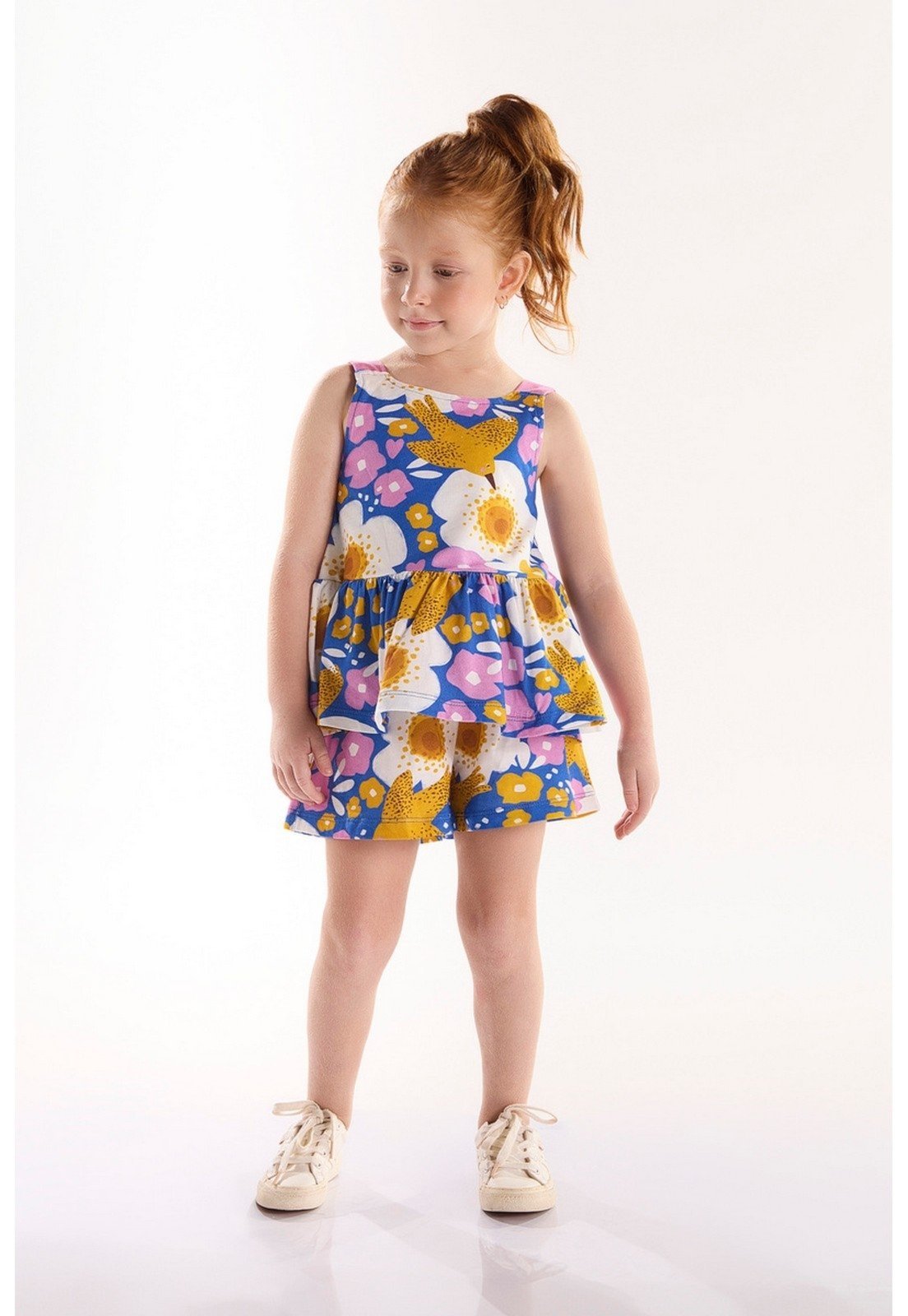 Infantil - Conjunto para Menina com Blusa e Short Bem Me Quer Três e Já Azul