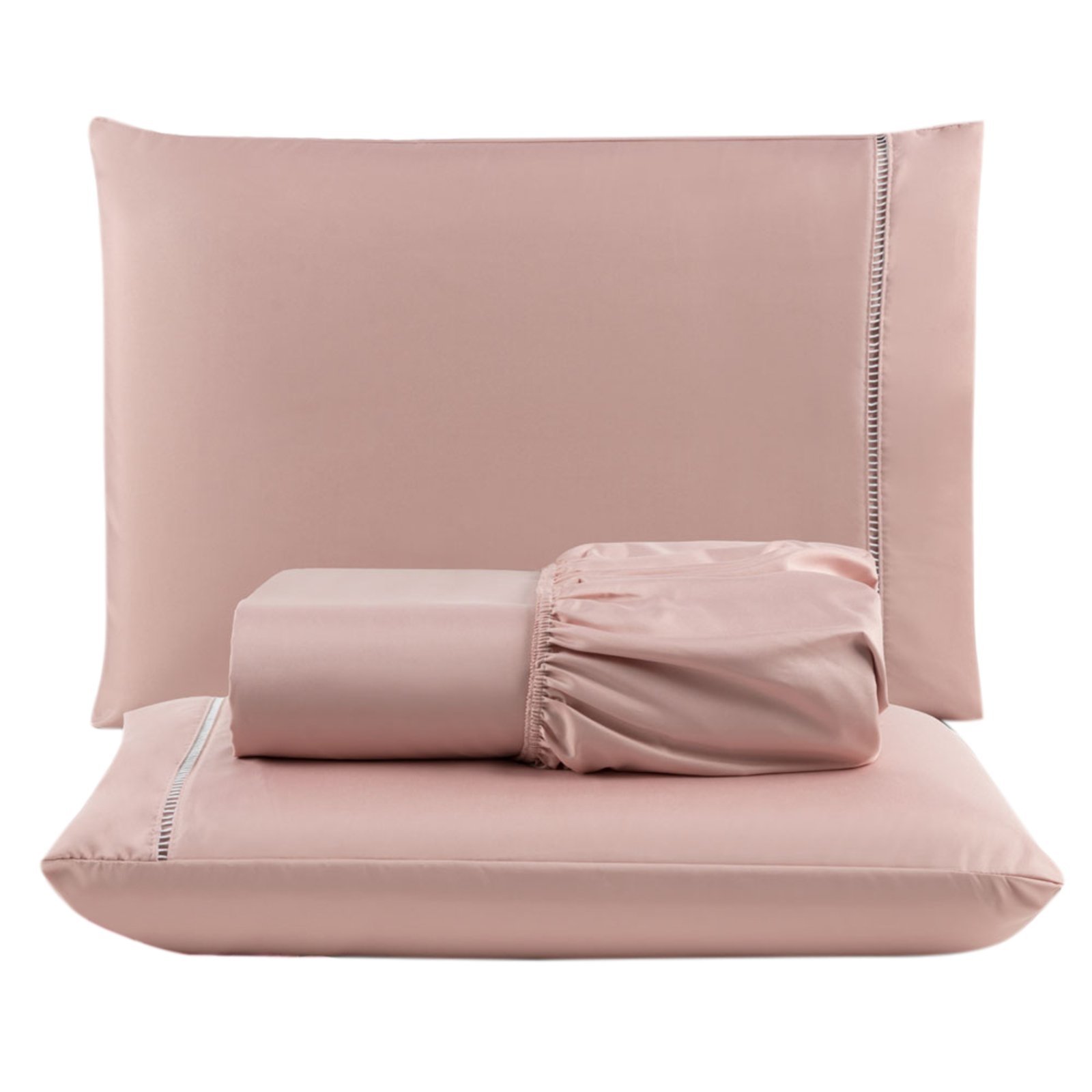 Jogo Cama Lençol Casa Scarpa Unique Queen Micro Percal 400 Fios Ponto Palito 3 Peças - Rosê