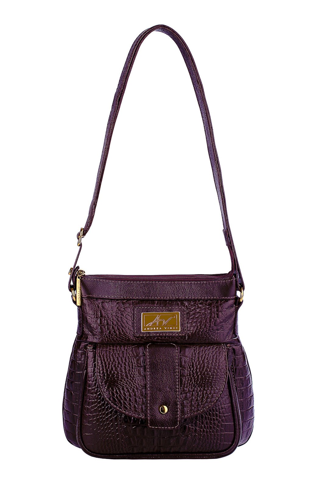 Vista 2 Bolsa tiracolo de couro croco Elis - Marsala Andrea Vinci bege Andrea Vinci bege