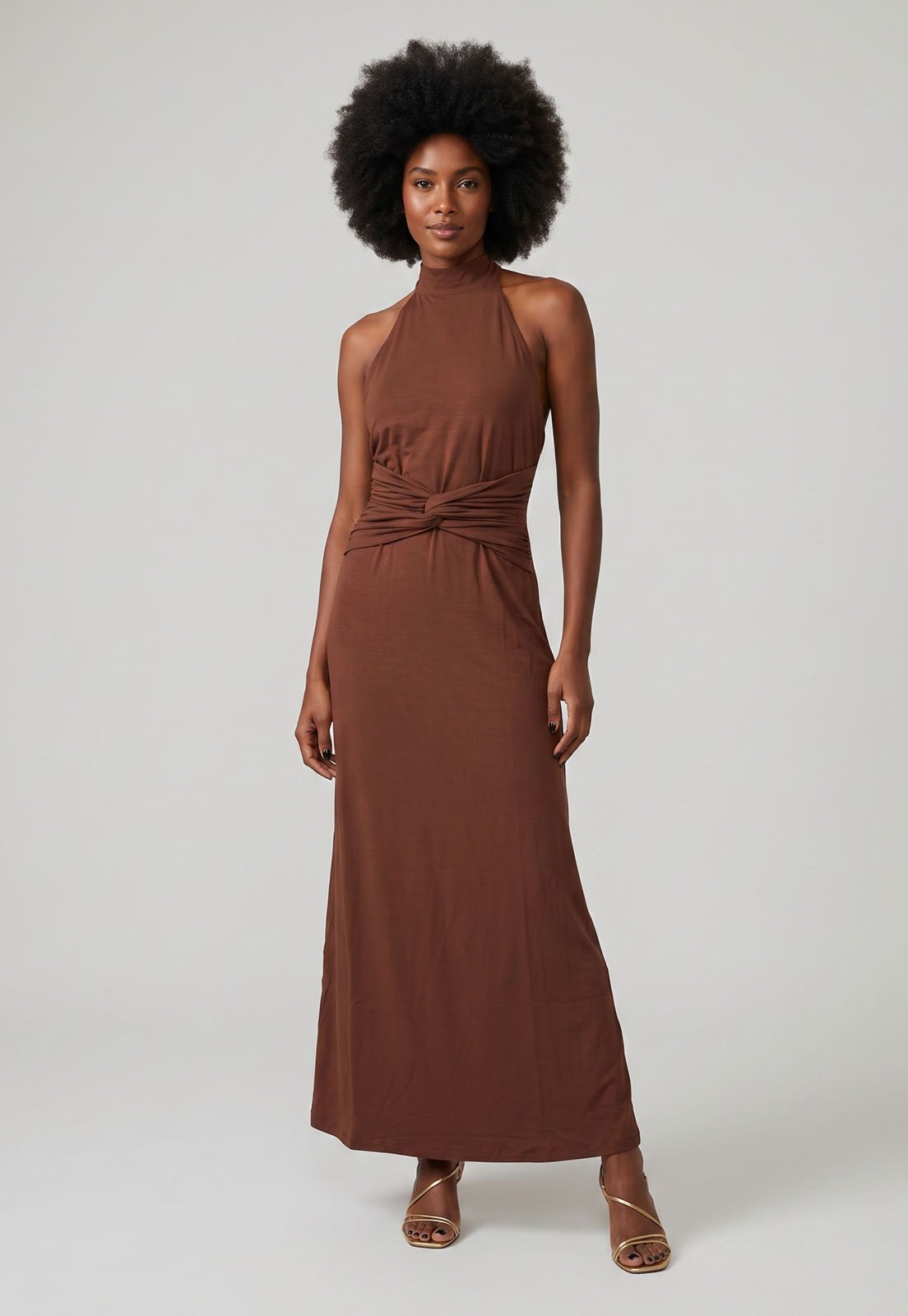 Vestido Feminino CaCay Halter Detalhe Costas Marrom