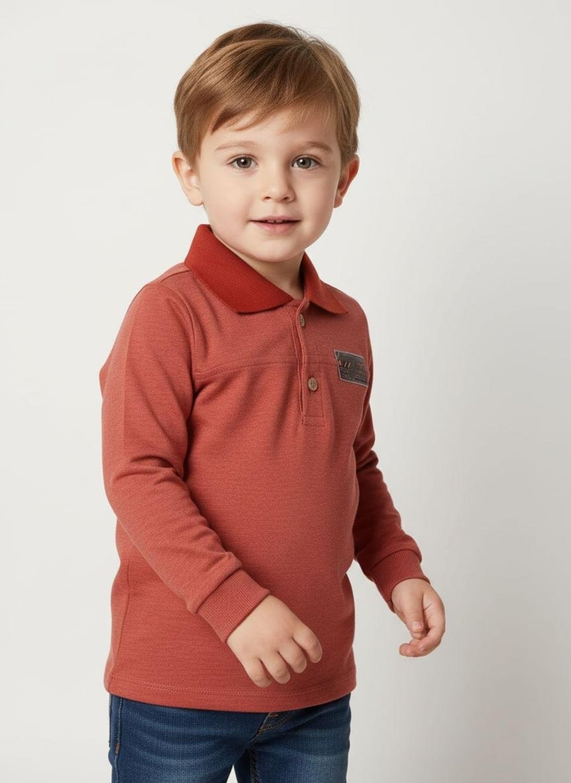 Infantil - Polo Manga Longa Para Menino - TELHA