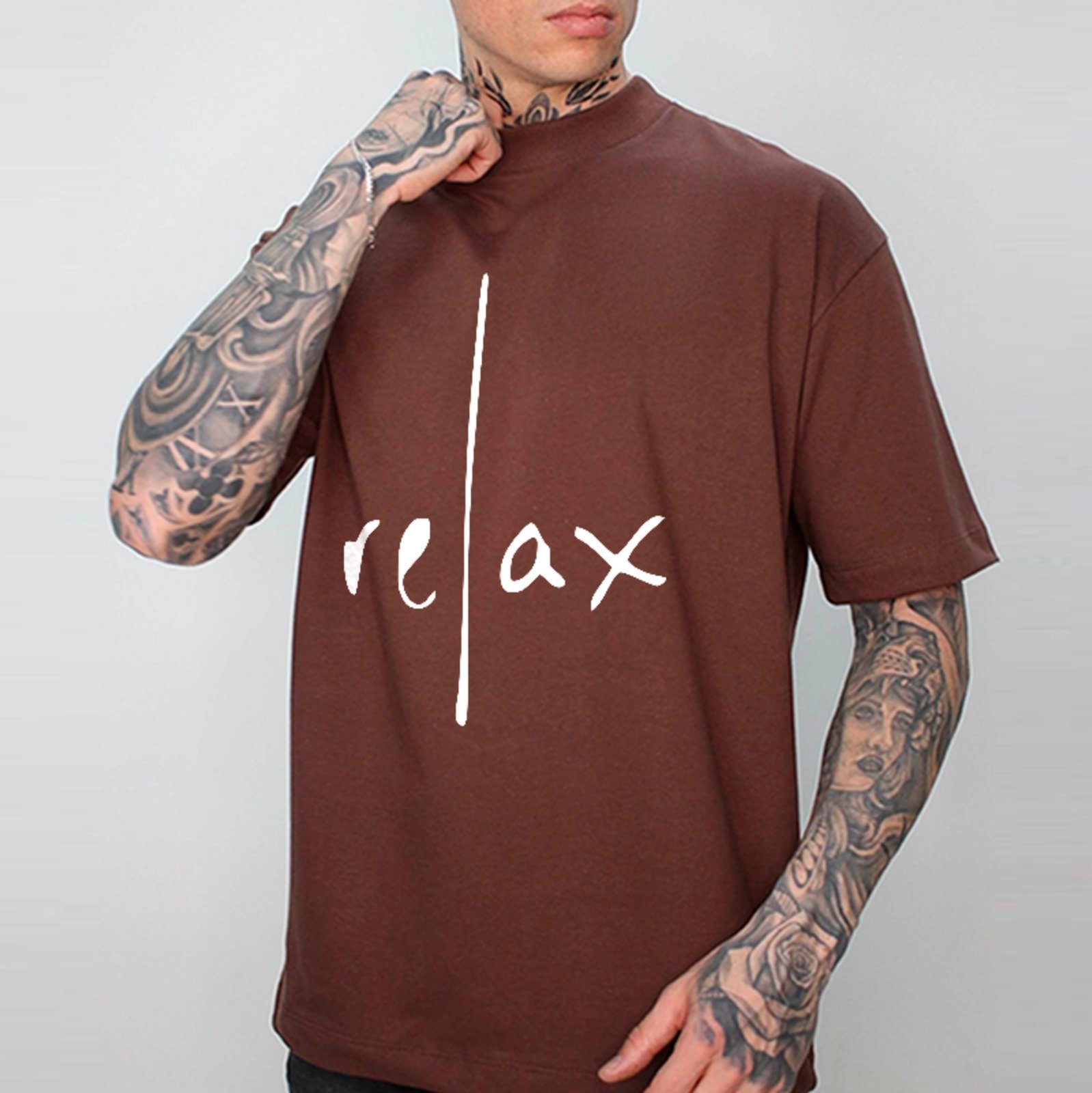 Camiseta Oversized Relax Estampa Moderna Street Unissex Marrom
