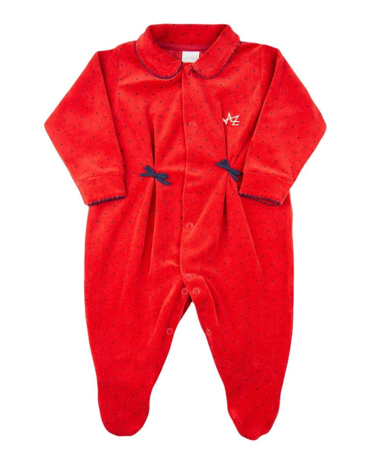 Infantil – Macacão Plush Estampado Bolinha com Lacinhos – Vermelho