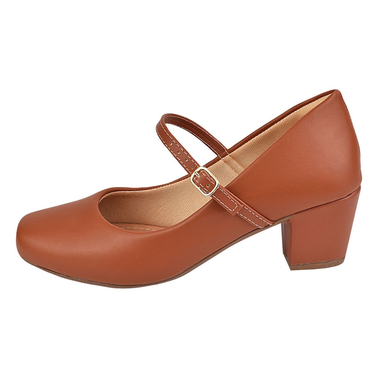 Vista 3 Sapato Scarpin Mary Jane Boneca Bailarina CM Calçados Bico Quadrado Salto Confort Fivela Monte Shoes preto Monte Shoes preto