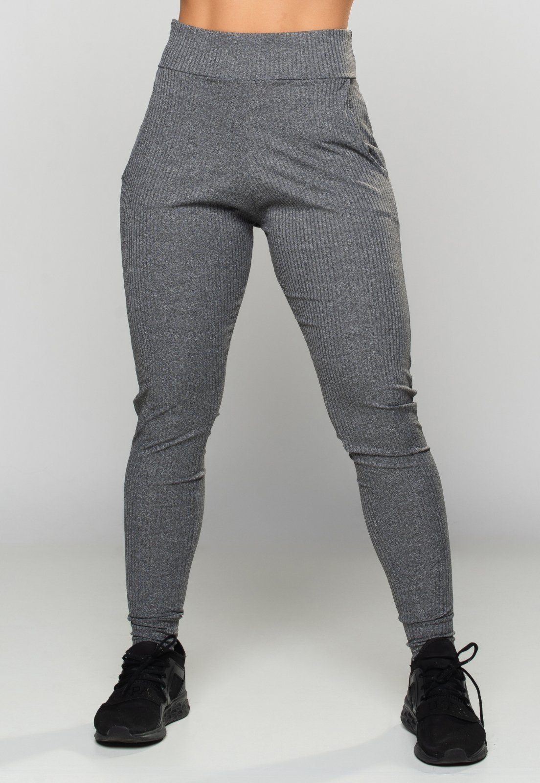 Calça Jogger MVB Modas Ribana Canelada Cintura Alta Cinza