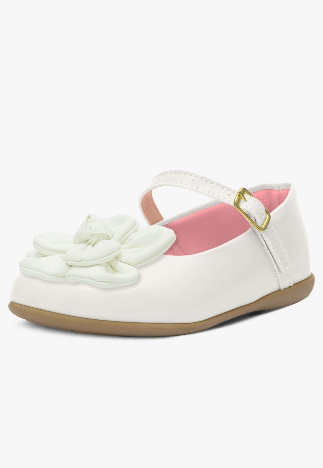 Infantil – Sapatilha Rasteira Feminina Pópidi Flor Branco