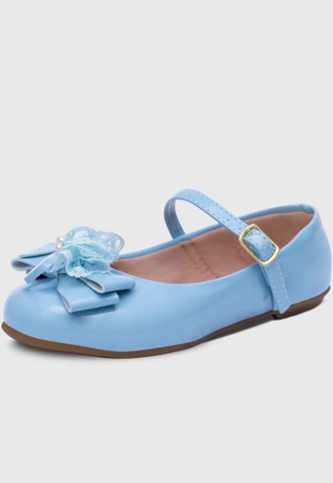 Infantil – Sapatilha Popidi Feminina Laço Perola Renda Azul