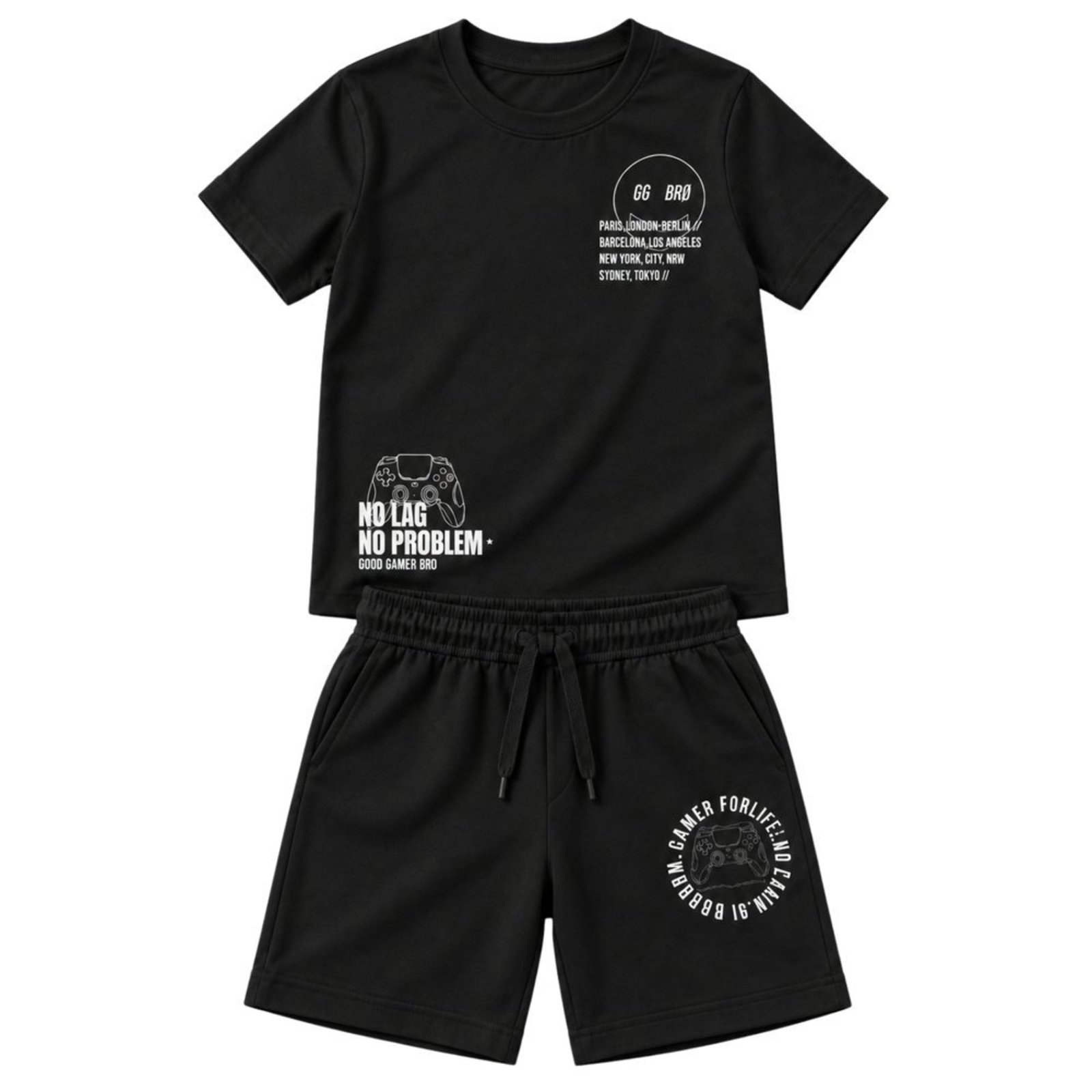 Infantil - Conjunto Menino Camiseta Meia Malha Penteada Bermuda Moletinho