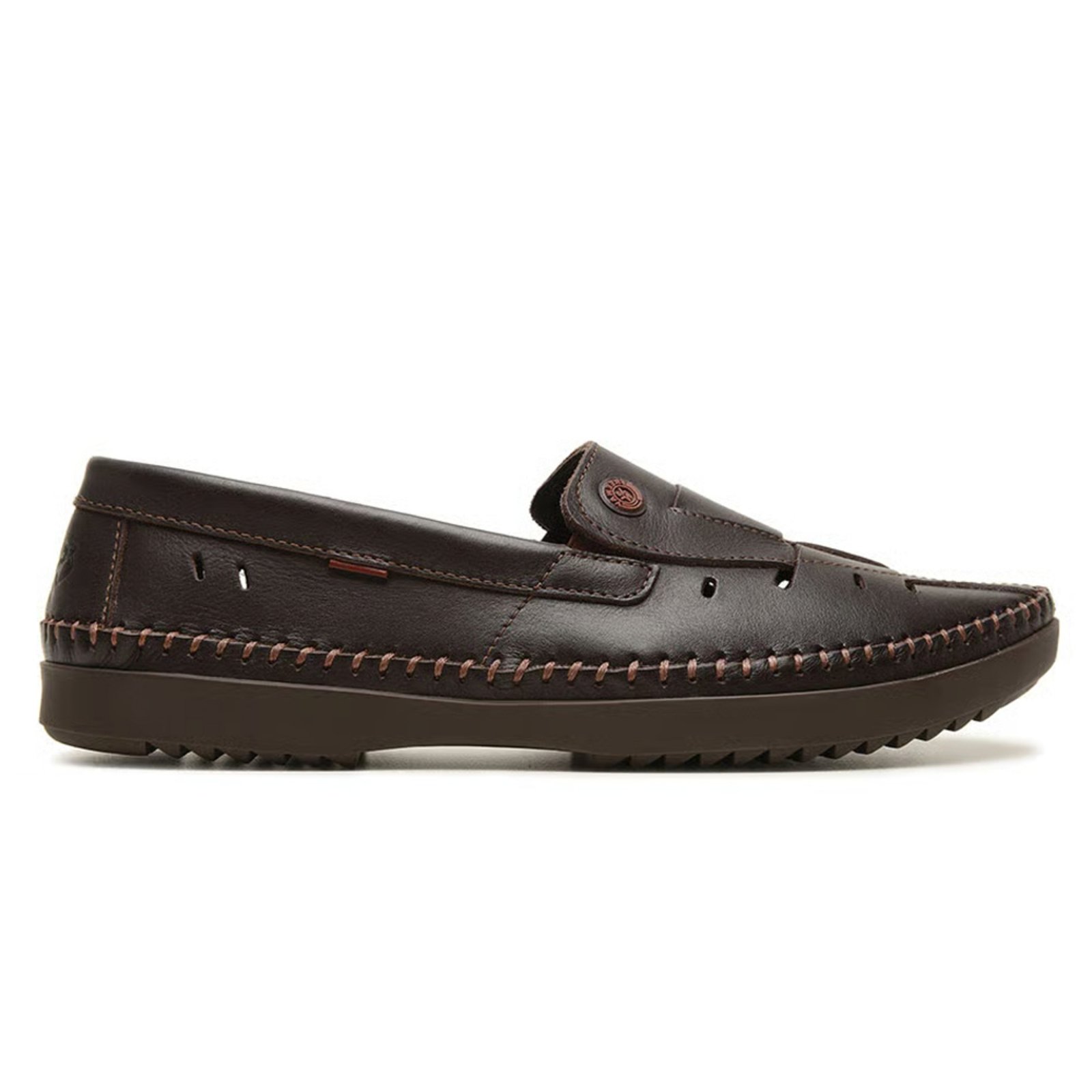 Mocassim Freeway Masculino Couro Vazado Com Elástico Loganx Marrom Escuro