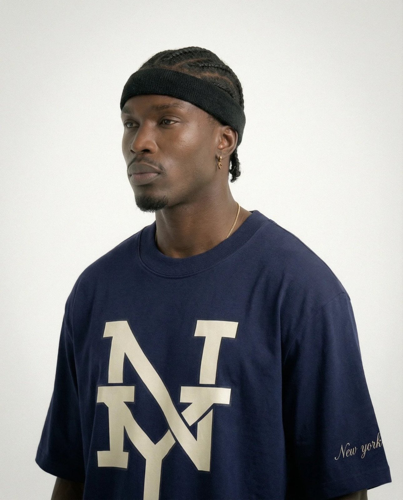 Camiseta Oversized NY Monograma Azul-Marinho