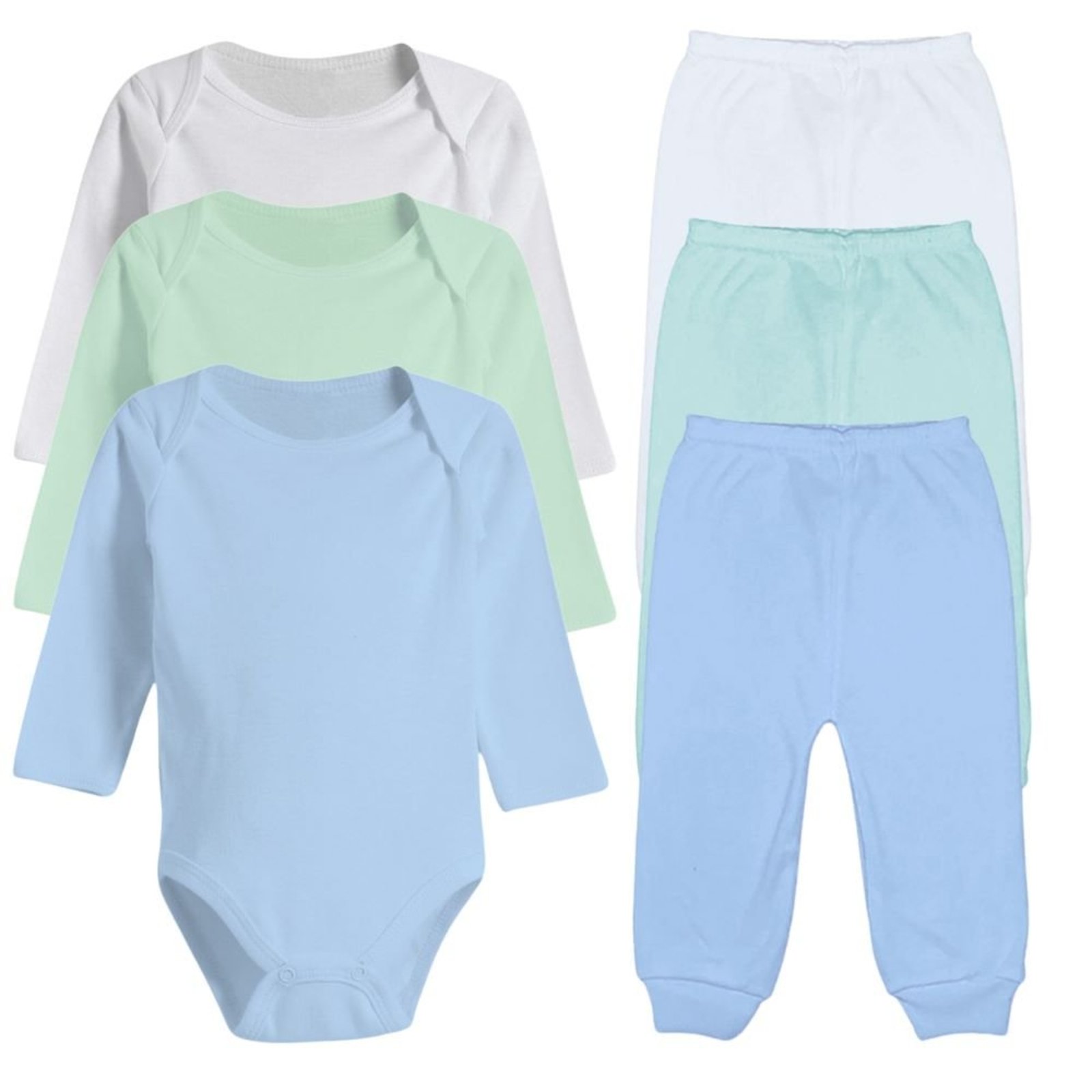 Infantil - Kit Roupas de 6 Peças Body Manga Longa e Mijão Algodão Azul