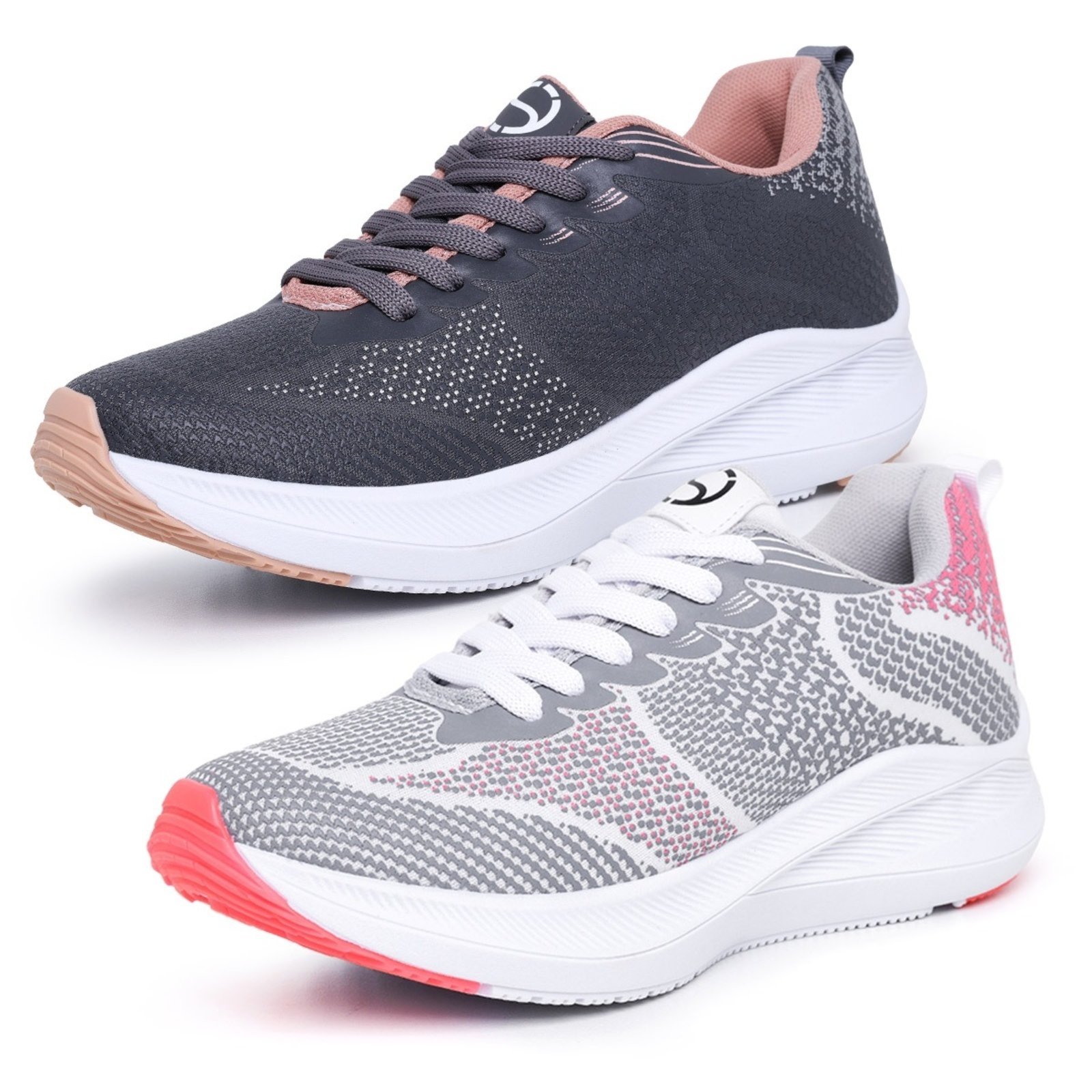 2 Pares Tênis Esportivo Masculino Feminino Para Bike Grafite com Rosa e Branco com Rosa Combo Promocional
