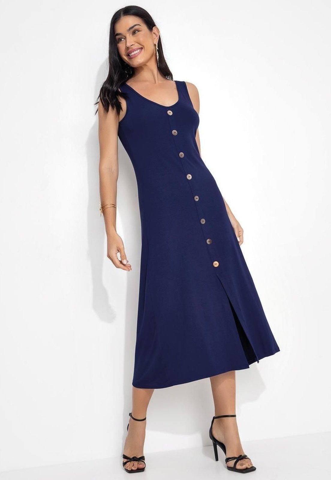 Vestido Em Malha De Viscose Azul Quintess