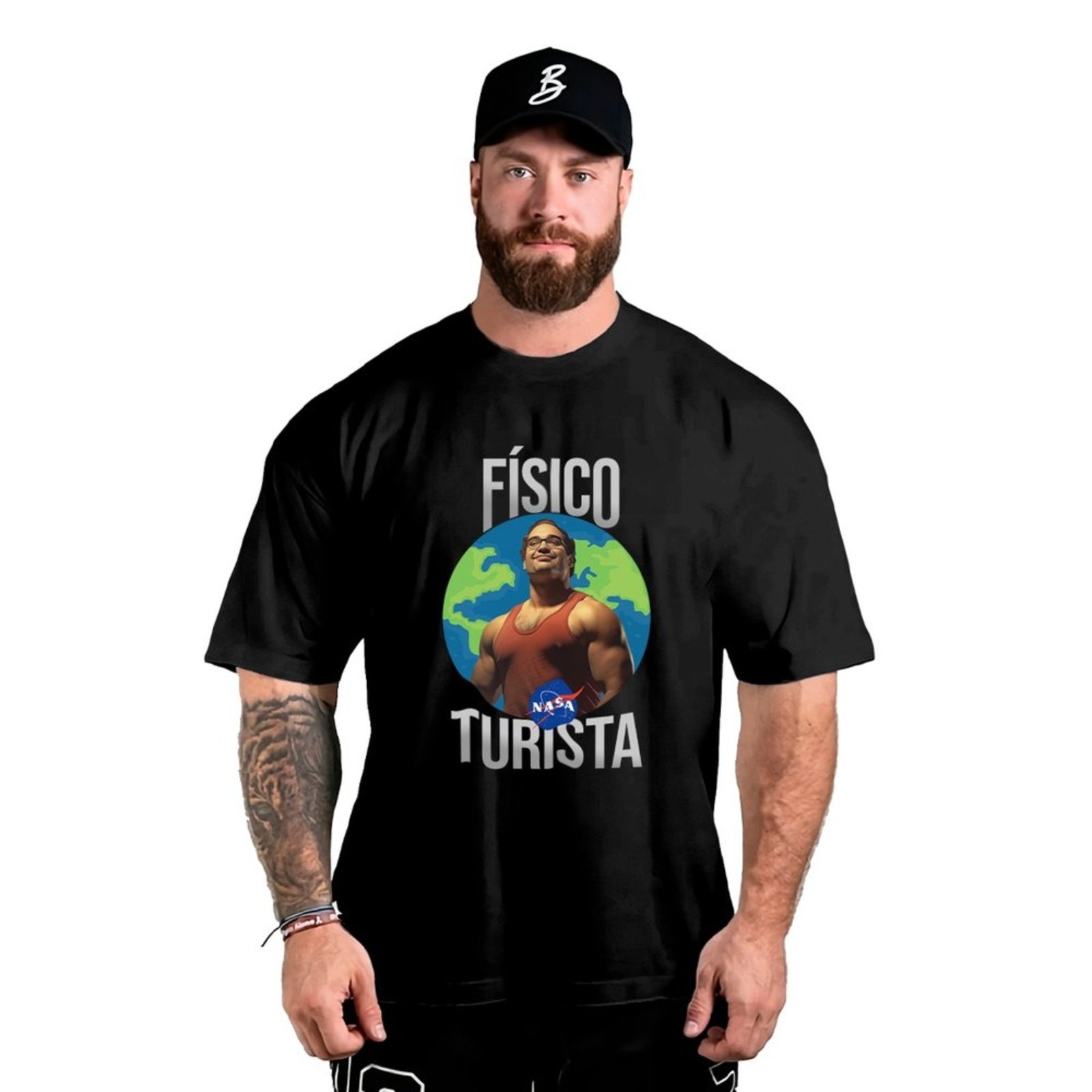 Camiseta Oversized Streetwear Genuine Grit Masculina Larga 100% Algodão 30.1 Fisico Turista – Preto – P