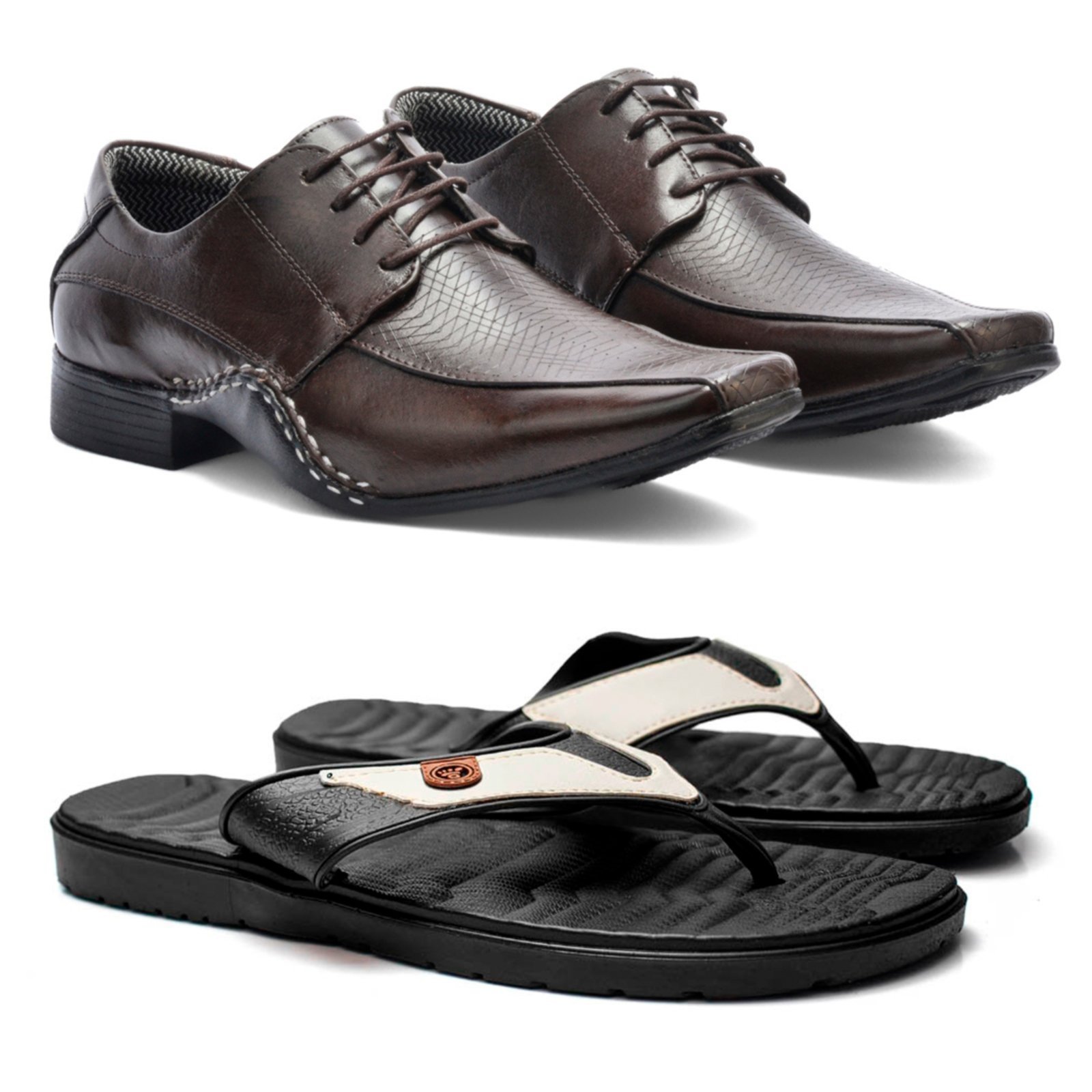 Kit Masculino Herlim Sapato Social Chinelo Ortopédico Anatômico Café