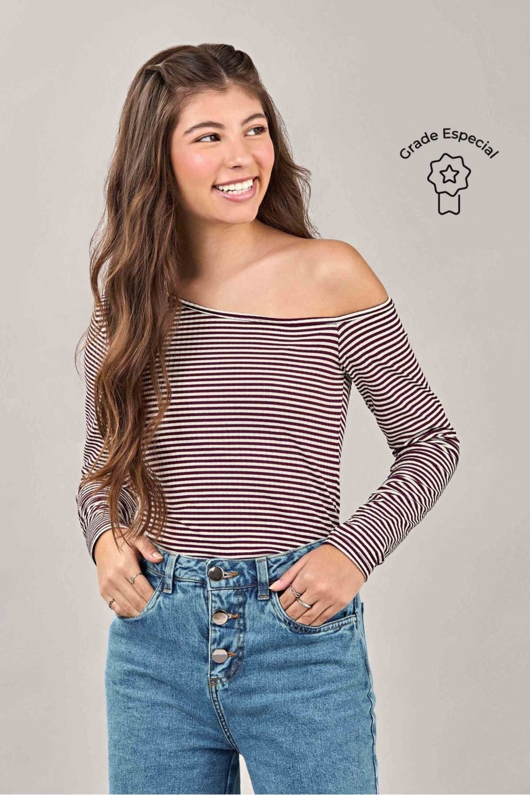 Infantil - Blusa Cropped Juvenil Menina Listrada Beats Bege