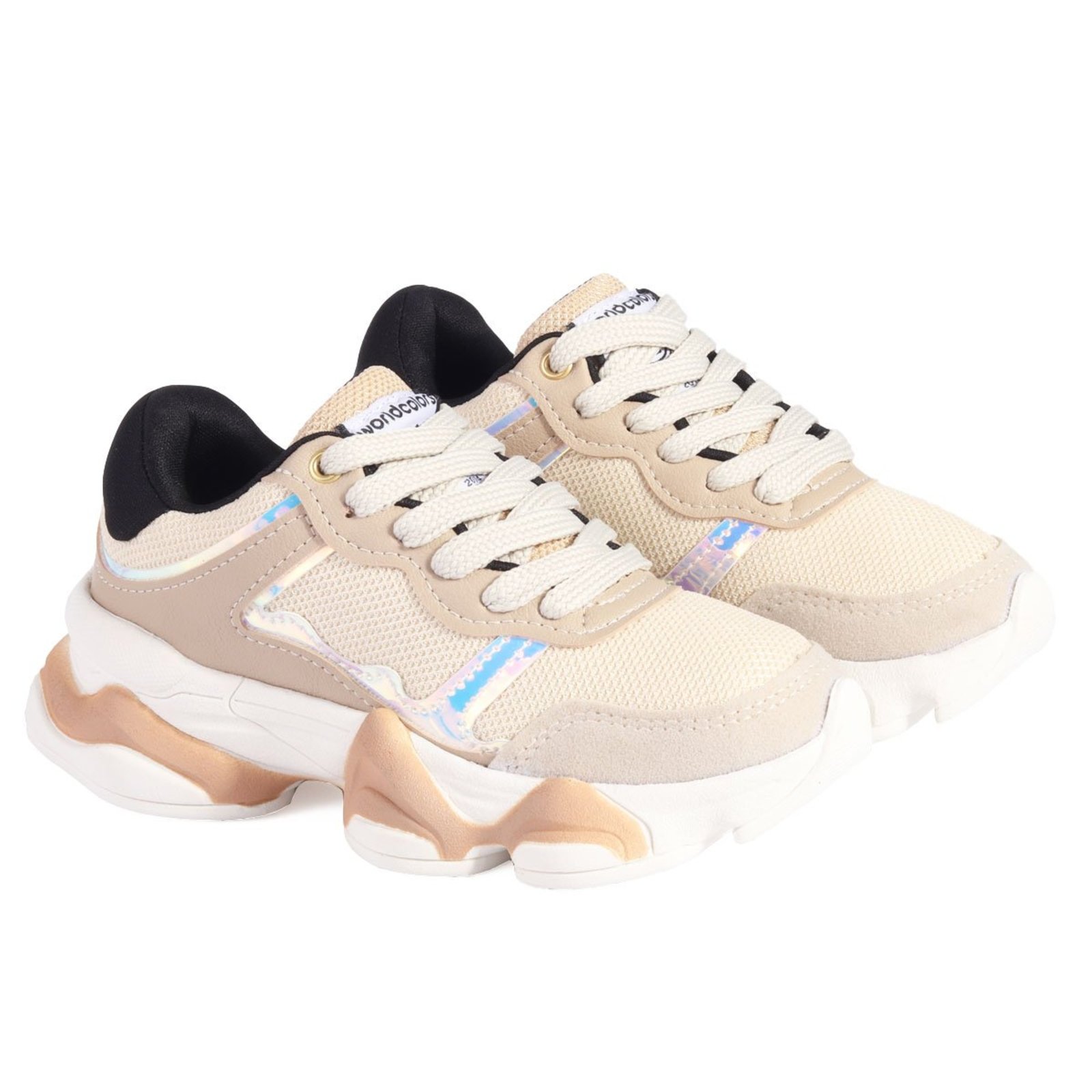 Tênis Menina WorldColors Chunky W2514 Bege Nude Holográfico